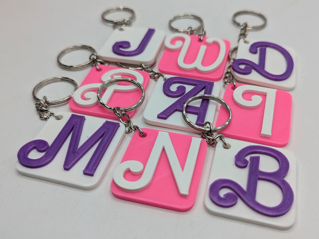 Large Initial Letter Keyrings, Alphabet Keyring, Letter Bag Tag, Initial Bag Charm, Party Bag Gift, Under 5 Pound, 2 Colour Initial Keyring