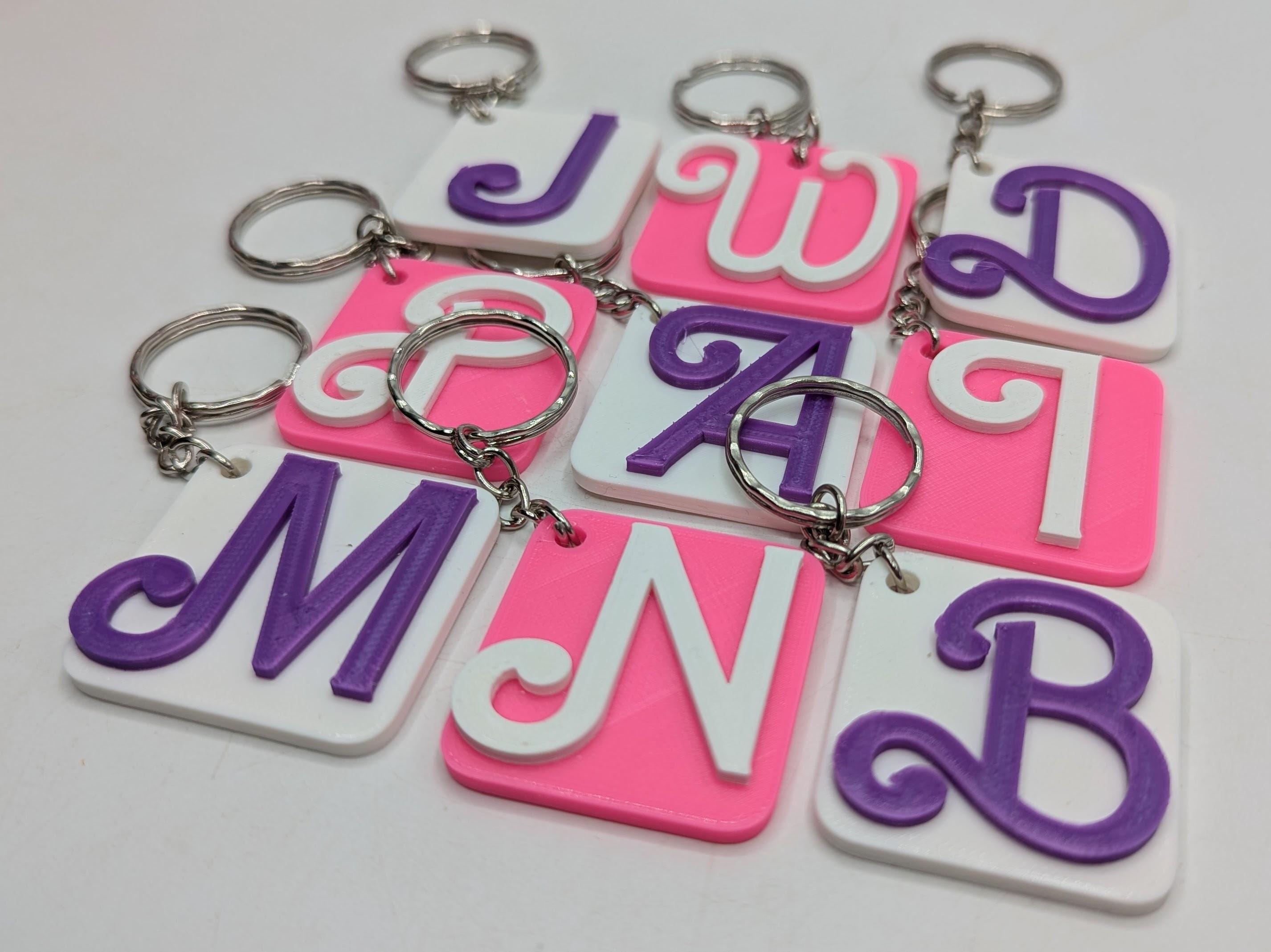 Large Initial Letter Keyrings, Alphabet Keyring, Letter Bag Tag, Initial Bag Charm, Party Bag Gift, Under 5 Pound, 2 Colour Initial Keyring