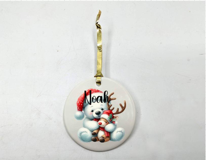 Personalised Polar Bear Bauble, Ceramic Christmas Ornament, Polar Bear Ornament, Christmas Keepsake, Polar Bear Bauble, Ceramic Polar Bear