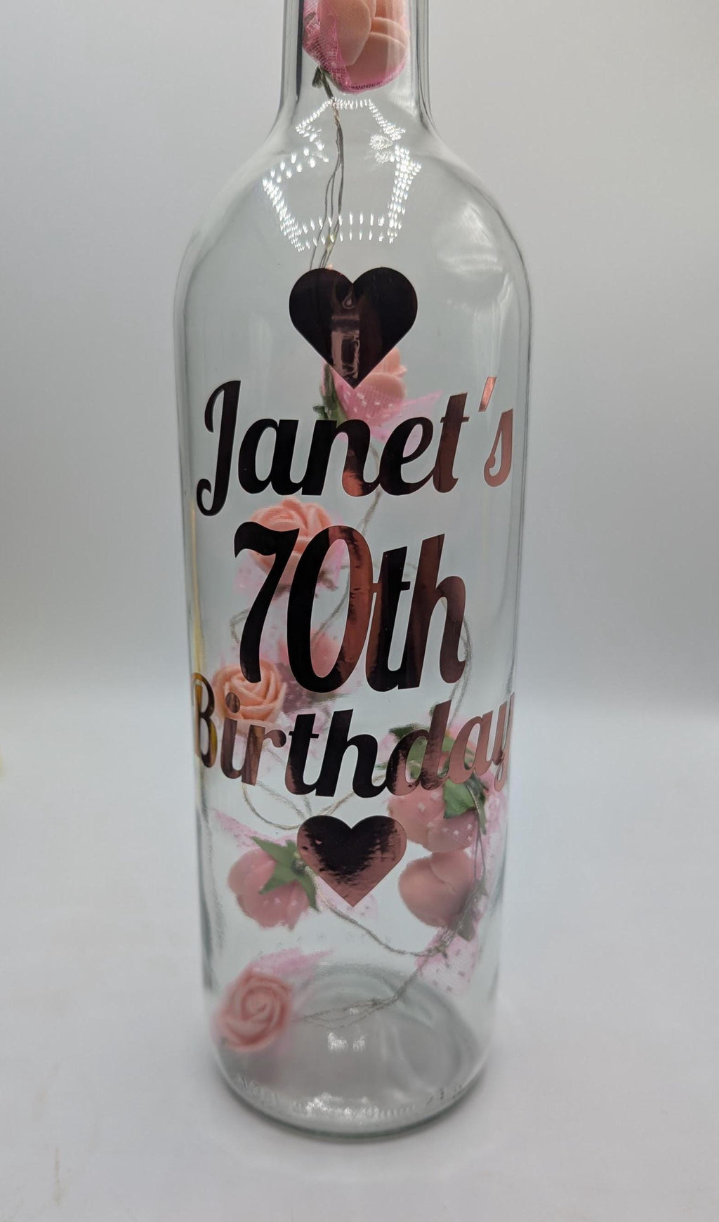 70th Birthday Gift, 70th Light Up Bottle, Special Birthday Light Up Bottle, Personalised Present, Personalised Light Up Bottle Gift