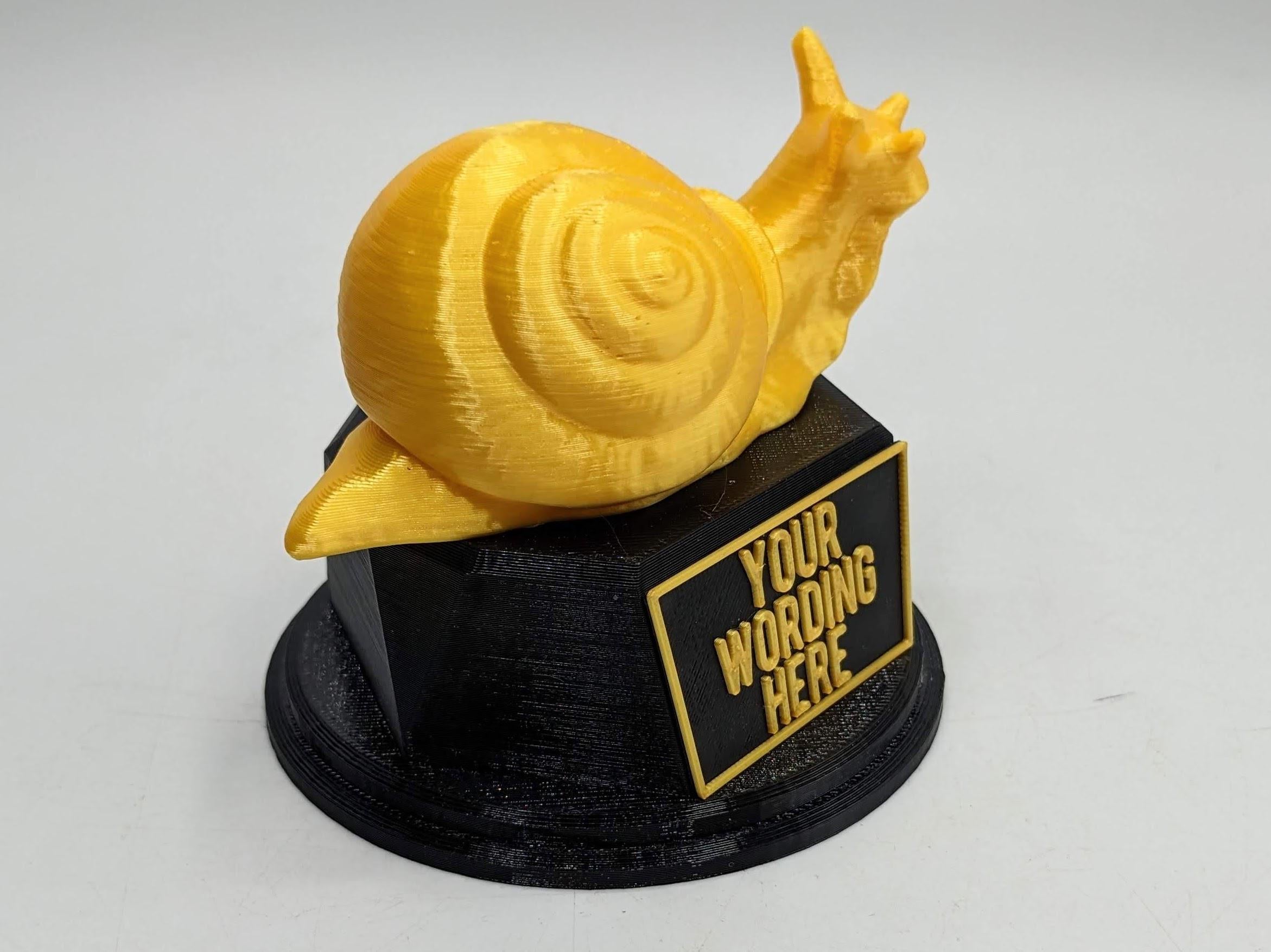 Personalised Snail Trophy / Snail Trophy / Slowest Person Award / Slow Gift / Funny Snail Award / Snail Joke Trophy / Gift for Someone Slow