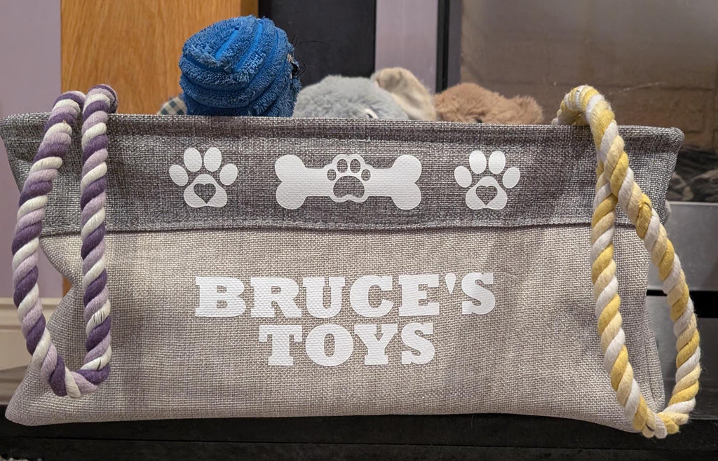 Personalised Dog Toy Basket, Dog Canvas Storage Basket, New Puppy Gift, Pet Storage Box, Present For Dogs, Puppy Pack, Cat Canvas Toy Basket