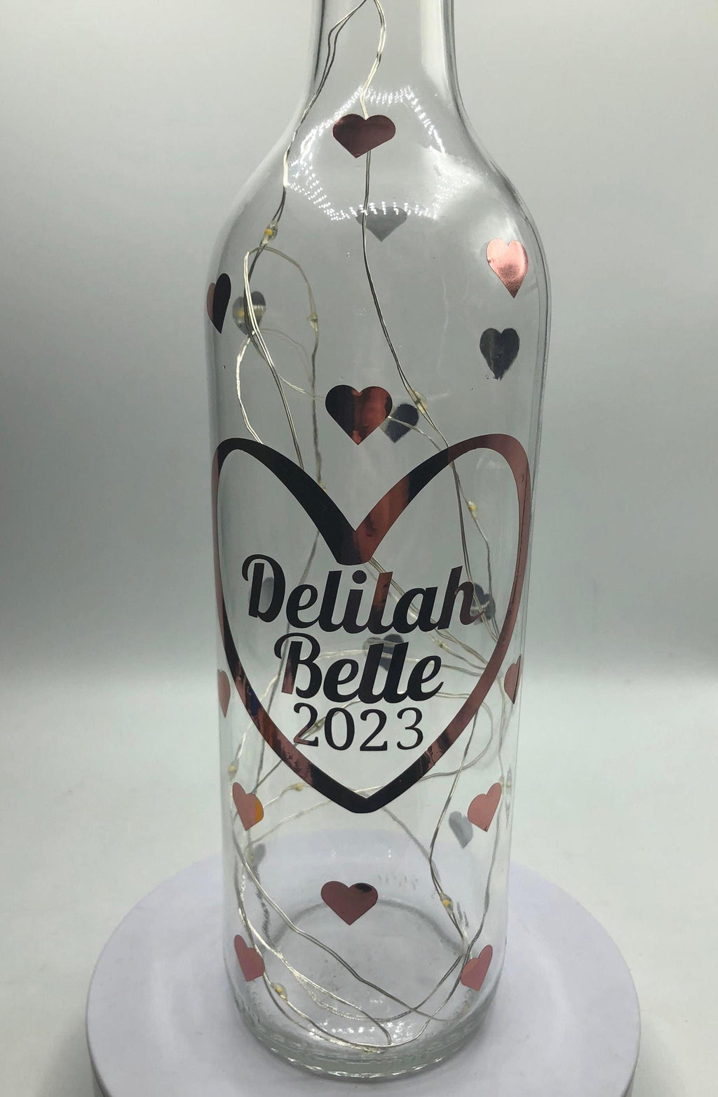 Personalised Birthday Gift, Birthday Light Up Bottle, Birthday Keepsake Gift, New Baby Gift, Christening Gift, Friend Birthday Hearts Gift