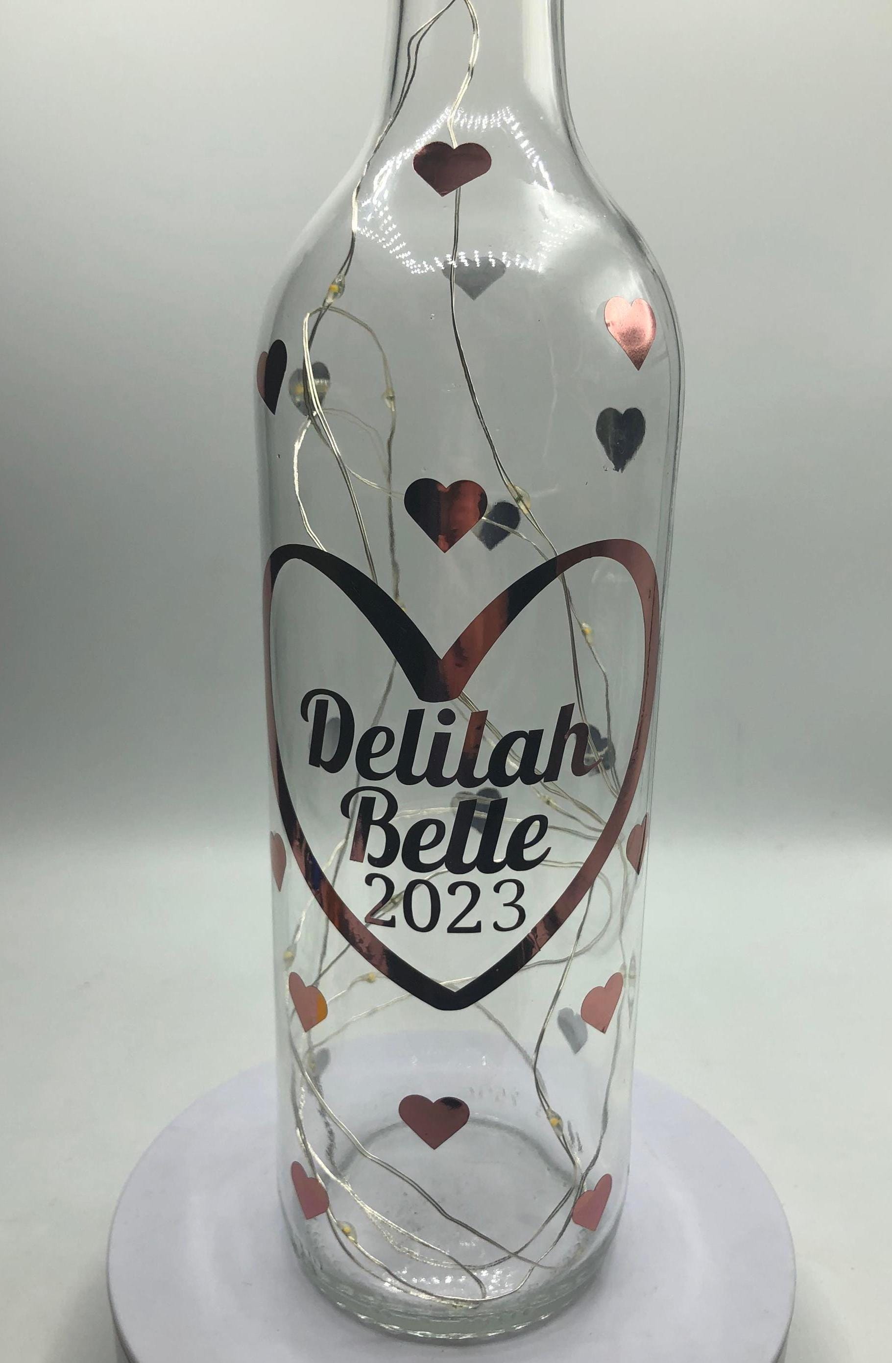 Personalised Birthday Gift, Birthday Light Up Bottle, Birthday Keepsake Gift, New Baby Gift, Christening Gift, Friend Birthday Hearts Gift