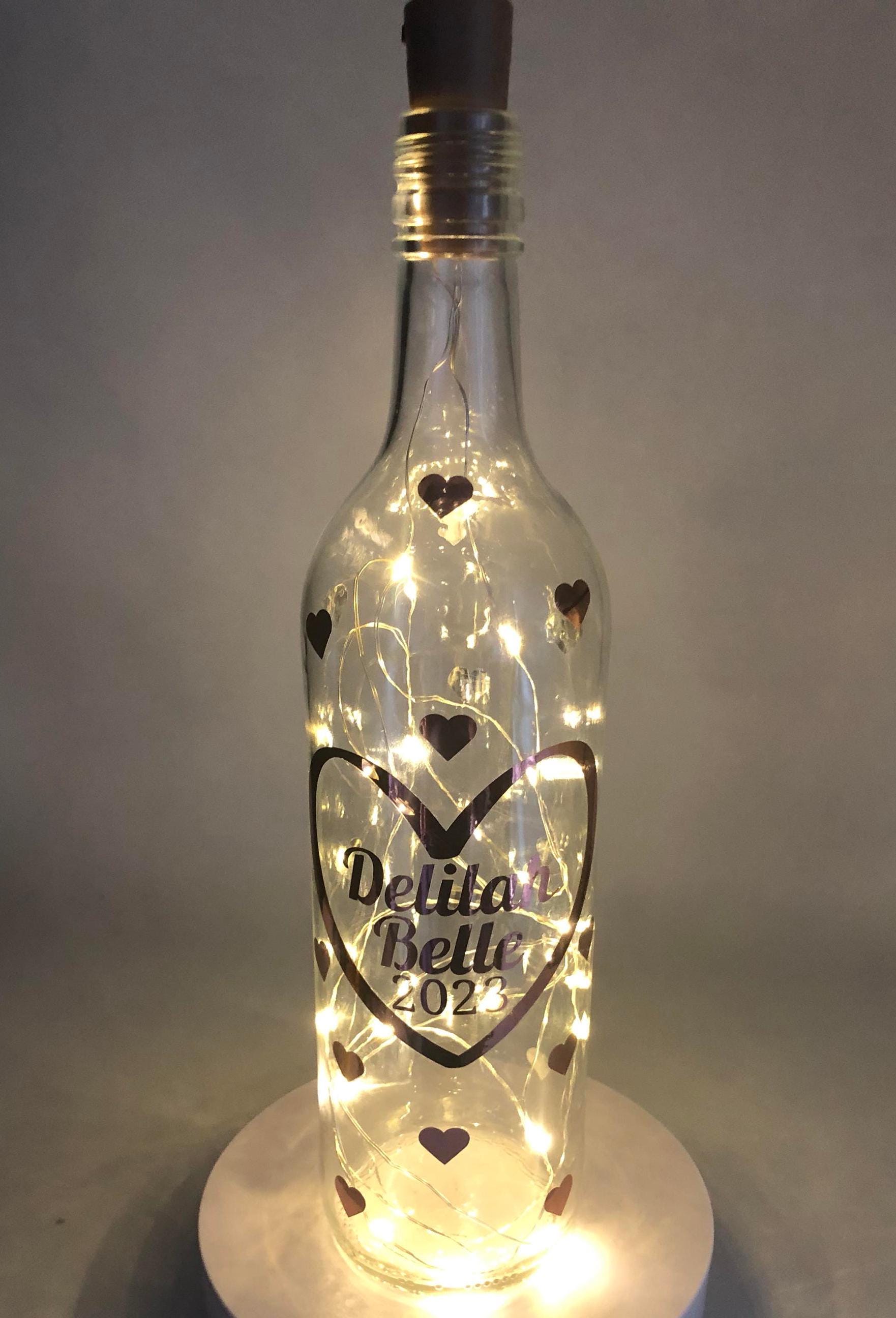 Personalised Birthday Gift, Birthday Light Up Bottle, Birthday Keepsake Gift, New Baby Gift, Christening Gift, Friend Birthday Hearts Gift