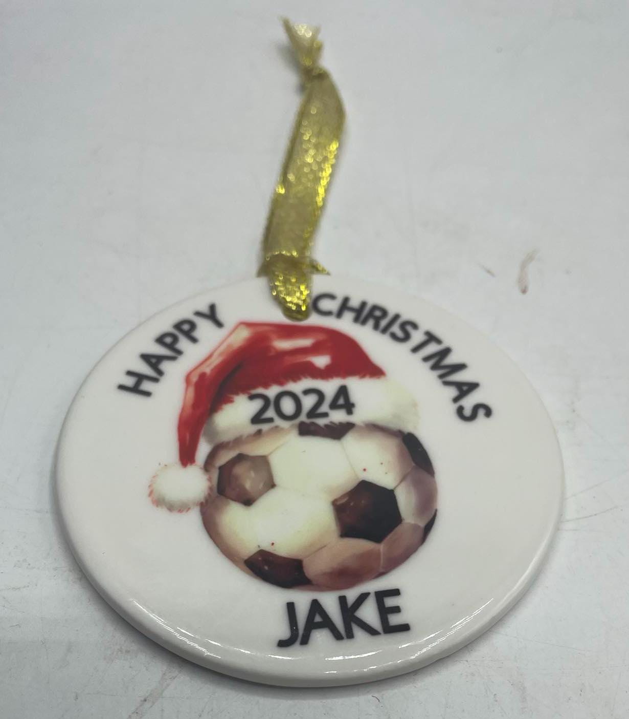Personalised Ceramic Football Bauble, Personalised Football Ornament, Christmas Gift For Football Fan, Personalised Gift for Football Fan