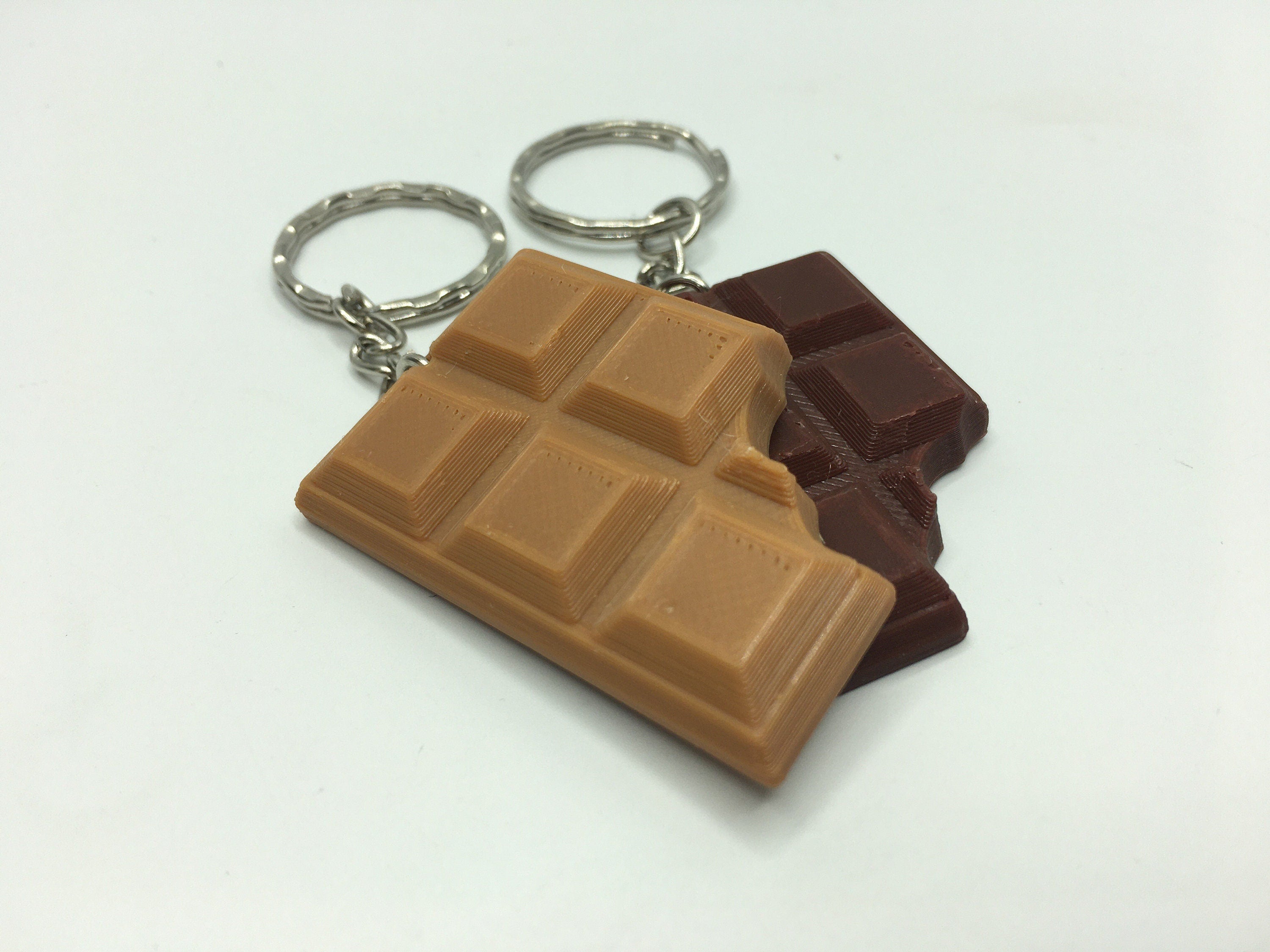 Chocolate Bar Style Keyring / Chocoholic Keyring / Chocolate Lovers Gift / Chocolate Bar Bite Taken Out / Imitation Chocolate Bar Keyring