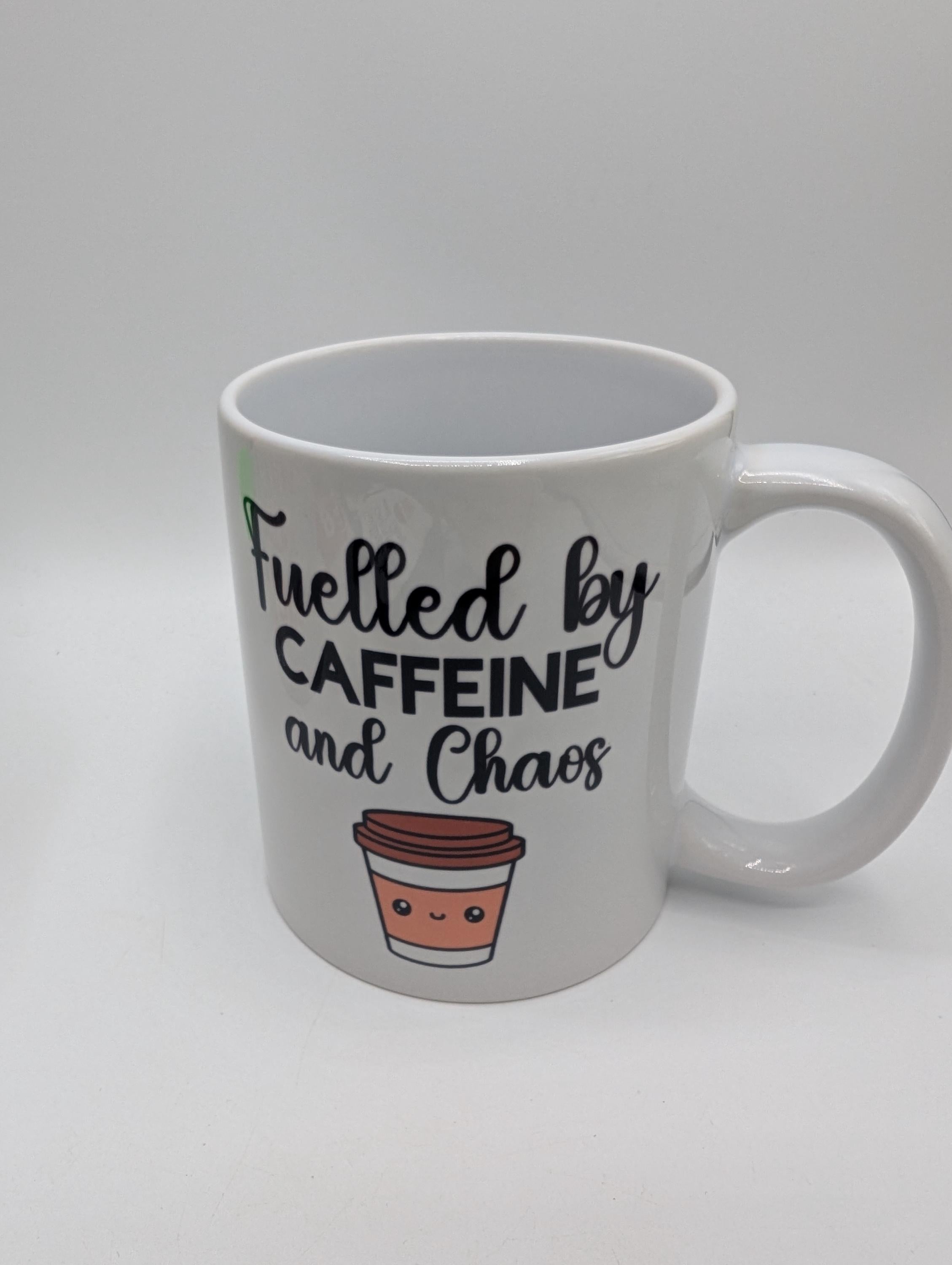 Fuelled by Caffeine & Chaos Mug / Gift for friend / Gift for coffee lover / Gift for Work Colleague / Caffeine Chaos Coaster / Coffee Gift