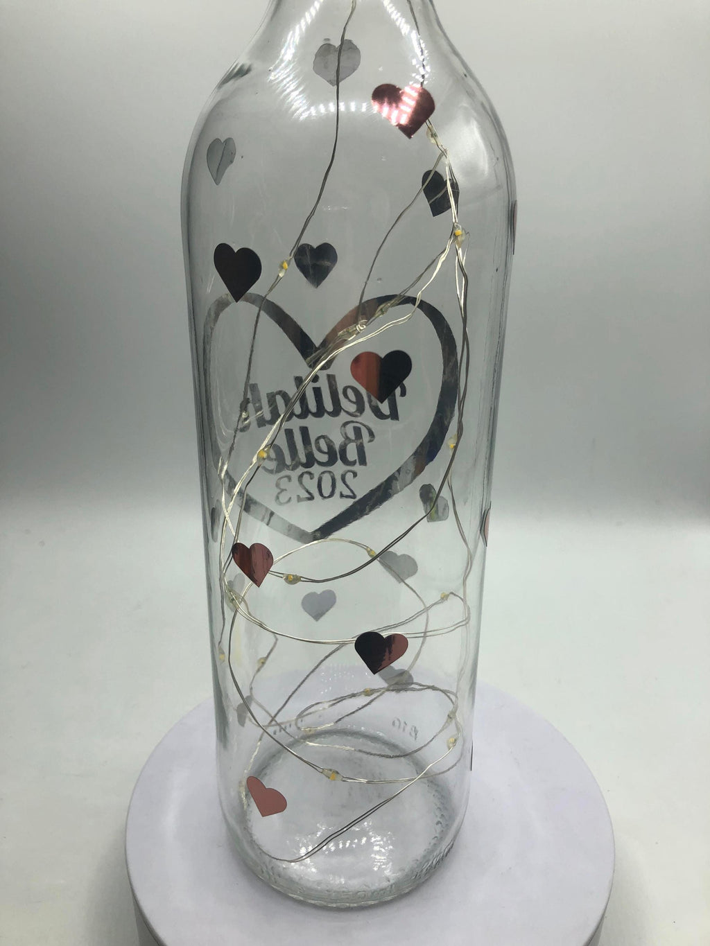 Personalised Birthday Gift, Birthday Light Up Bottle, Birthday Keepsake Gift, New Baby Gift, Christening Gift, Friend Birthday Hearts Gift