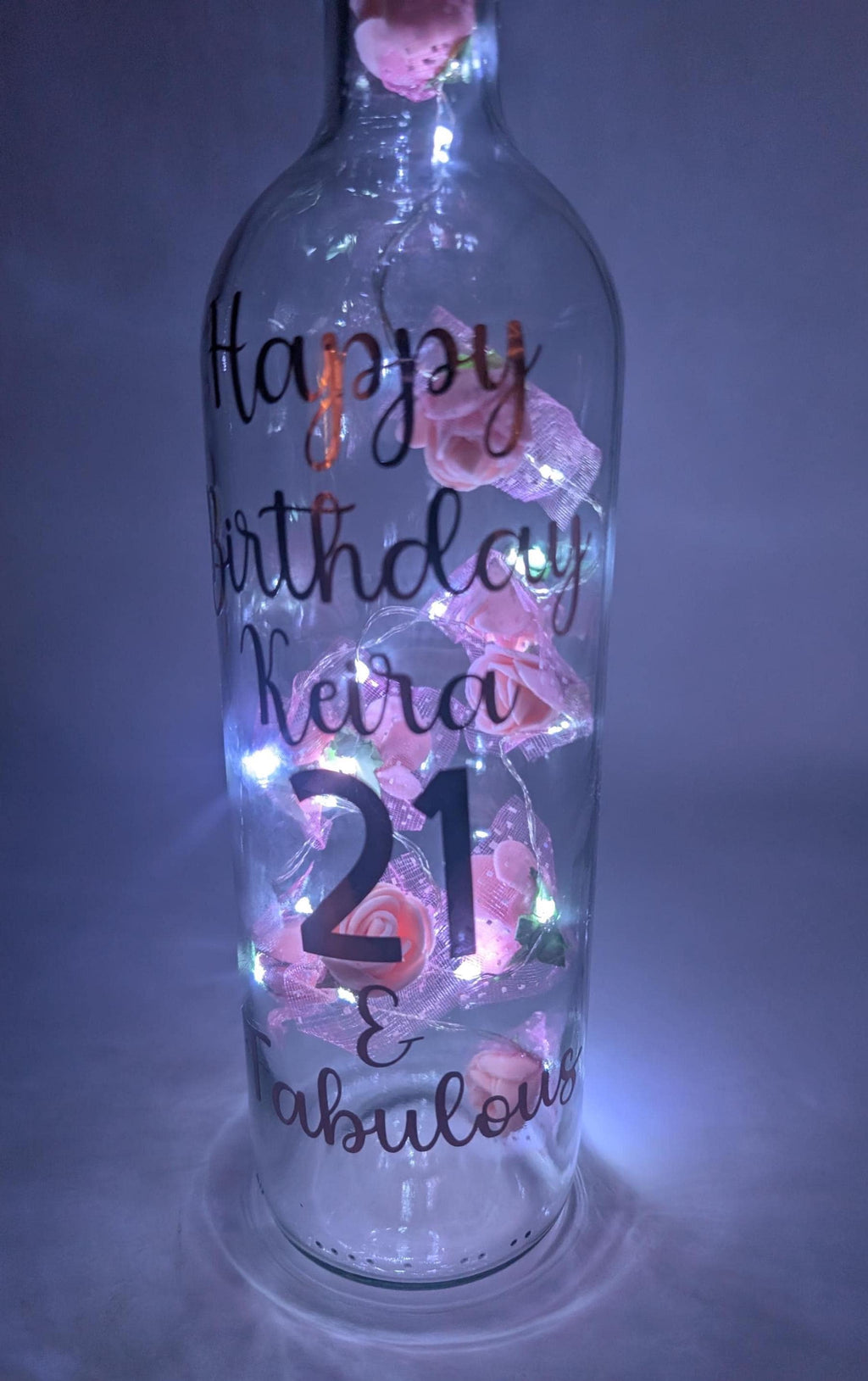 Personalised Light up Bottle, Milestone Birthday, 18th Birthday, 21st Birthday, 30th Birthday, 40th Birthday, 50th Birthday, For Her Gift