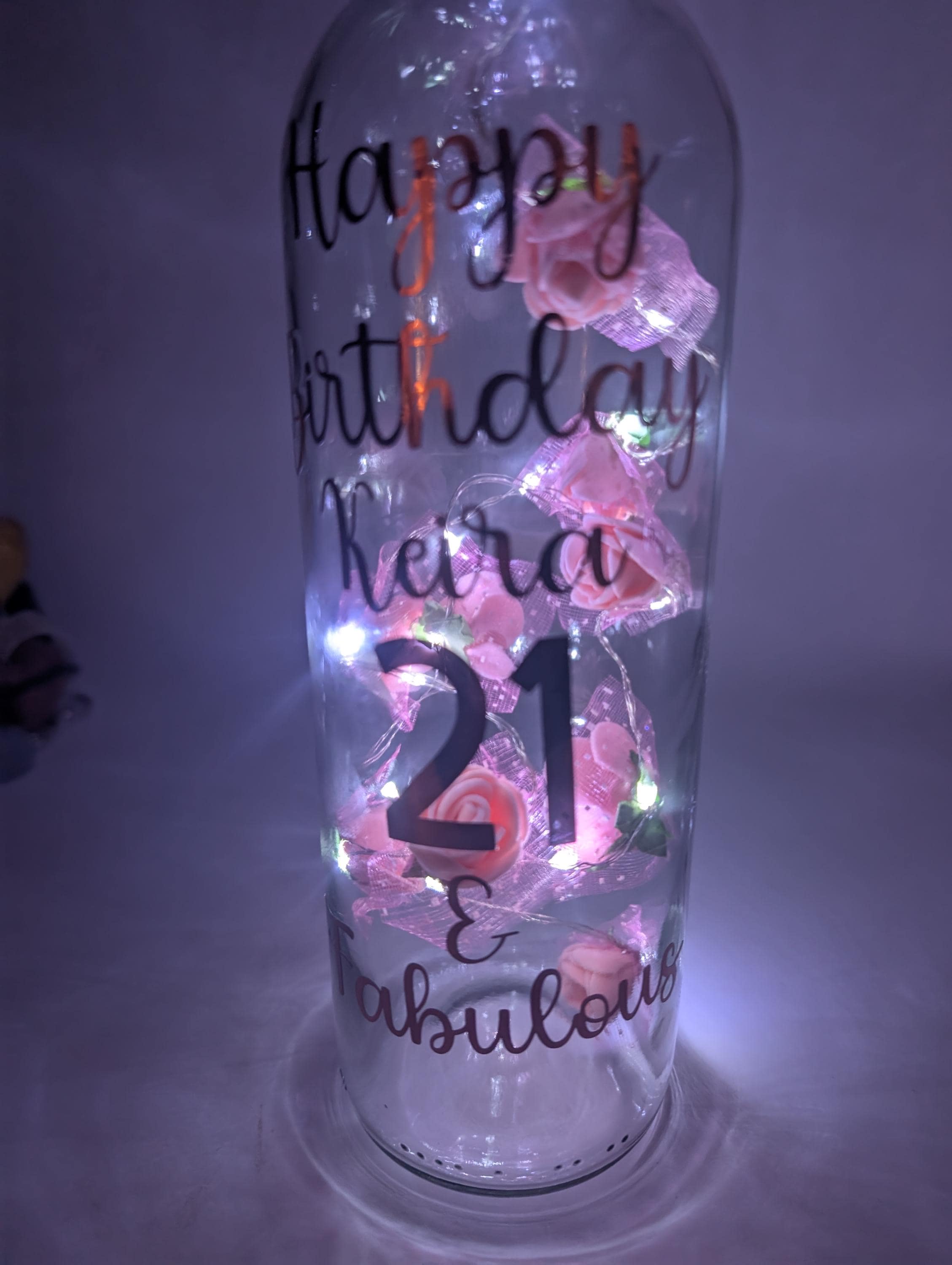 Personalised Light up Bottle, 21st Birthday For Her, Special 21st Gift, Milestone Birthday, 21 Birthday Present, Personalised Birthday Gift