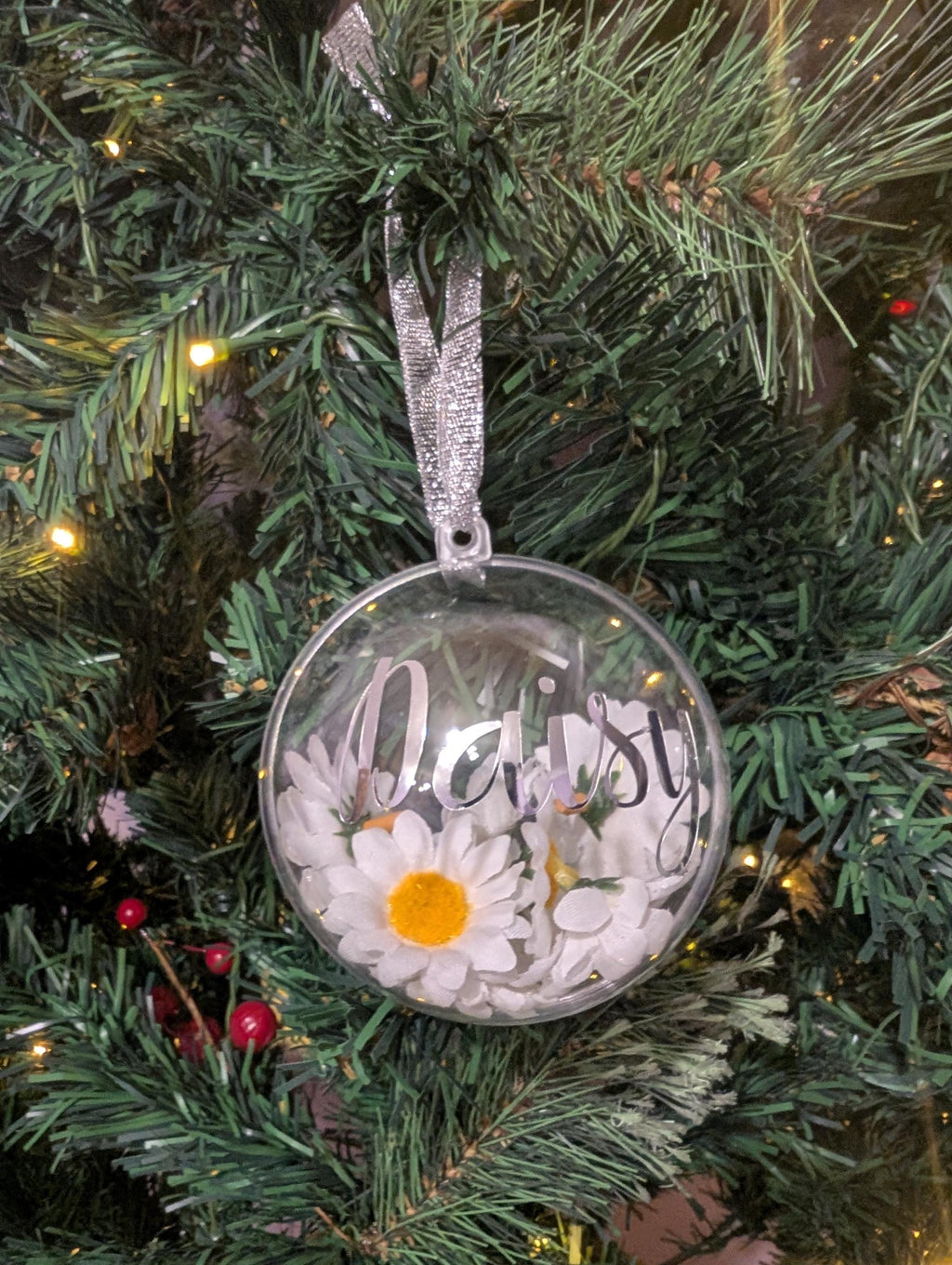 Personalised Sunflower Bauble, Daisy Bauble, Flower Bauble, Forget Me Not Bauble, Rose Bauble, Gerbera Bauble, Christmas Sunflower Gift