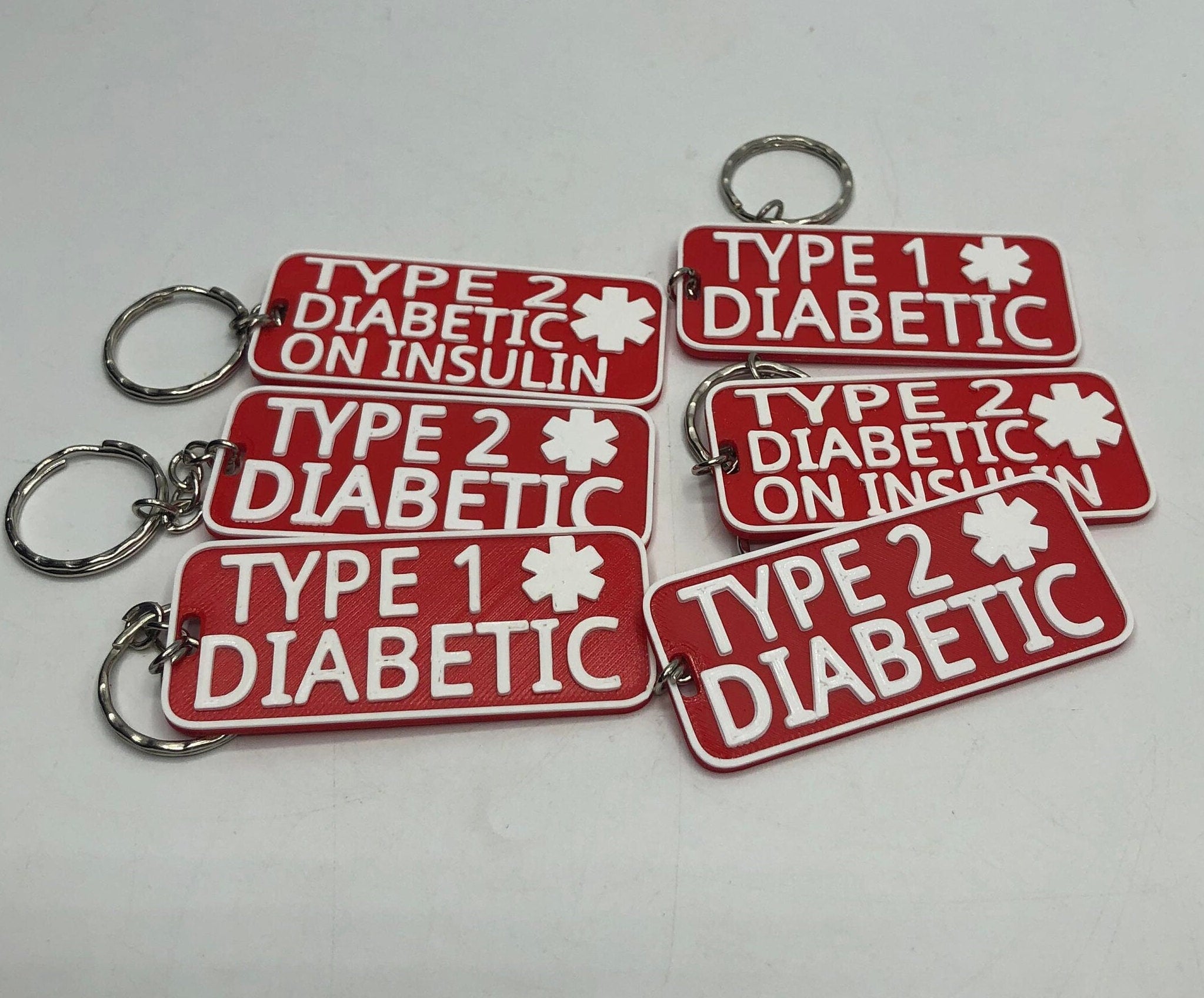 Type 1 Type 2 Diabetes Keyring / Diabetic Medical Alert Key Chain / Type 2 Diabetic On Insulin / Medical Alert Keychain / Medical Alert Tag