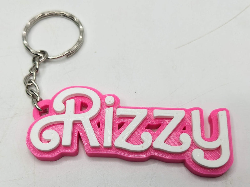 Personalised Name Keyring, Pink Doll Style Text, Two Colour Keyring, Party Bag Filler, Under 5 Pound, Party Bag Filler, School Bag Keyring