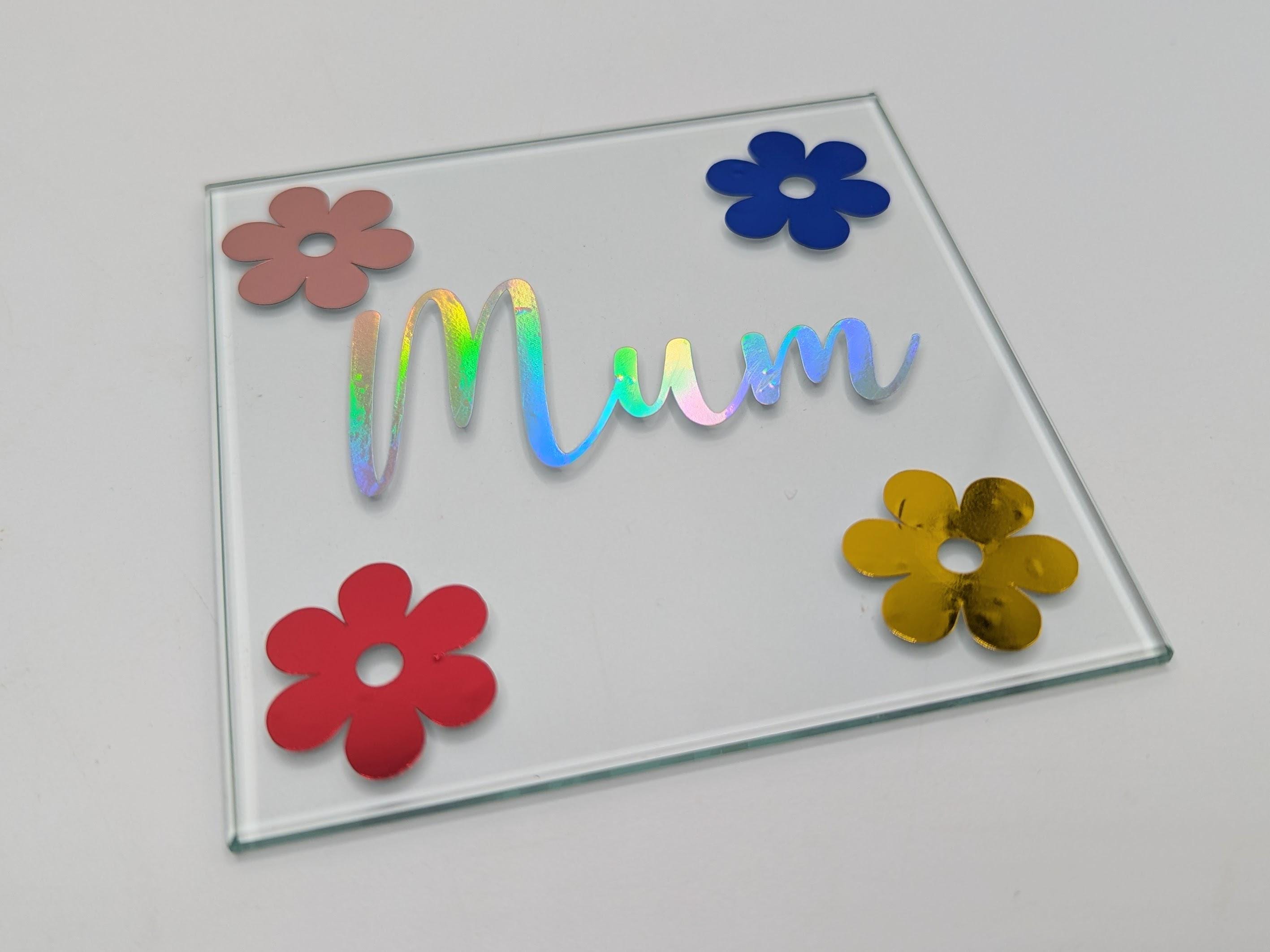 Personalised Flower Coaster, Flower Glass Coaster, Gift for her, Mother's Day Gift, Daisy Coaster, Flower Glass Gift, Flower Gift Coaster