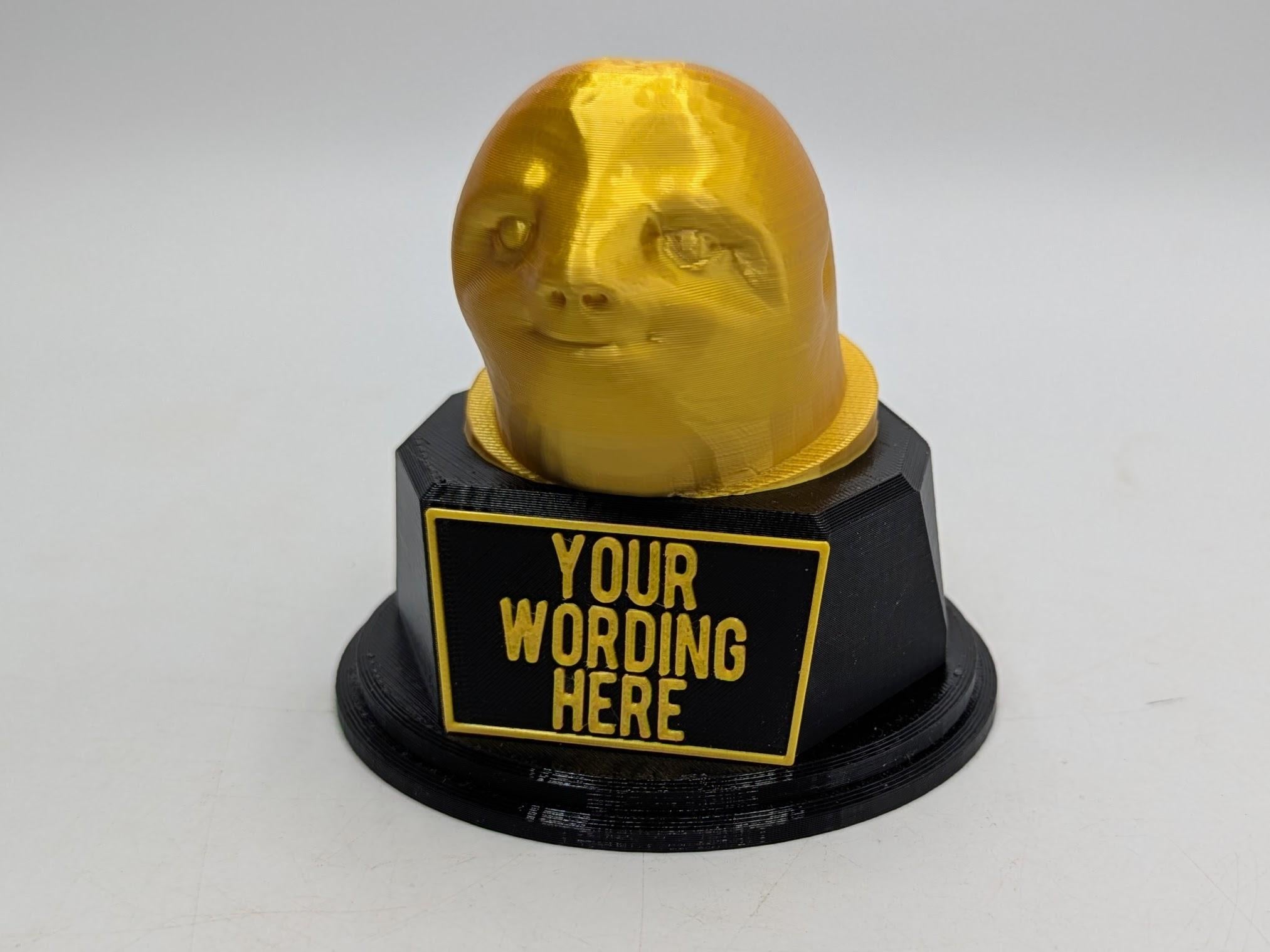 Personalised Sloth Trophy, Sloth Gift, Slow Trophy, Slowest Award, Custom Trophy, Office Trophy, Slowest Employee Award, Sloth Personalised