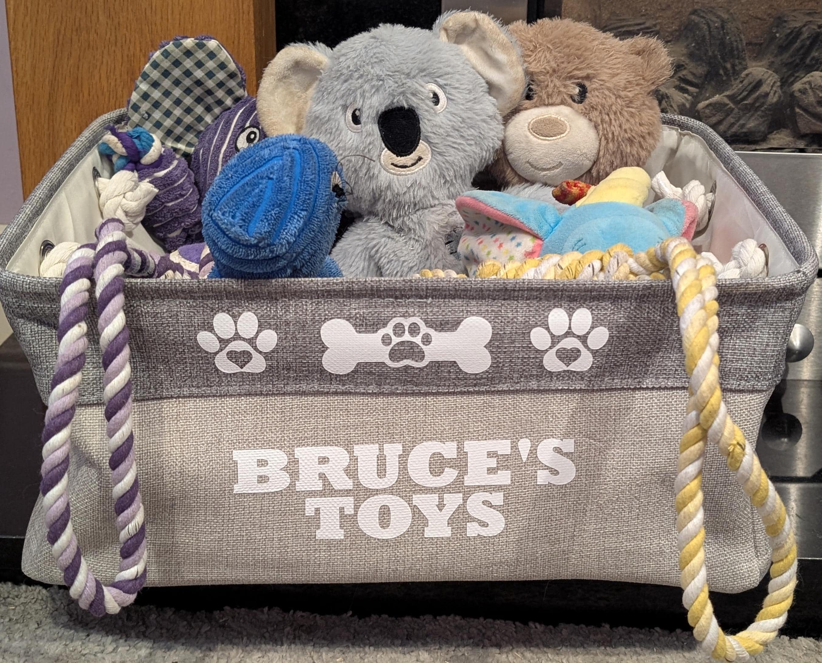 Personalised Dog Toy Basket, Dog Canvas Storage Basket, New Puppy Gift, Pet Storage Box, Present For Dogs, Puppy Pack, Cat Canvas Toy Basket