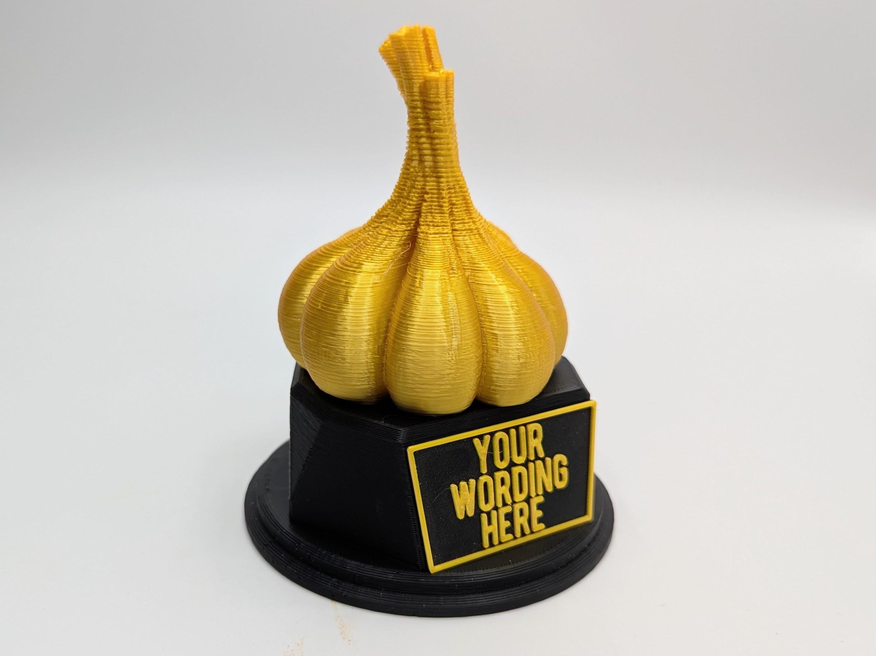 Personalised Garlic Trophy, Garlic Bulb Trophy, Garlic Lover Gift, Vegetable Award, Garlic Award Trophy, Custom Garlic Trophy, Garlic Shape