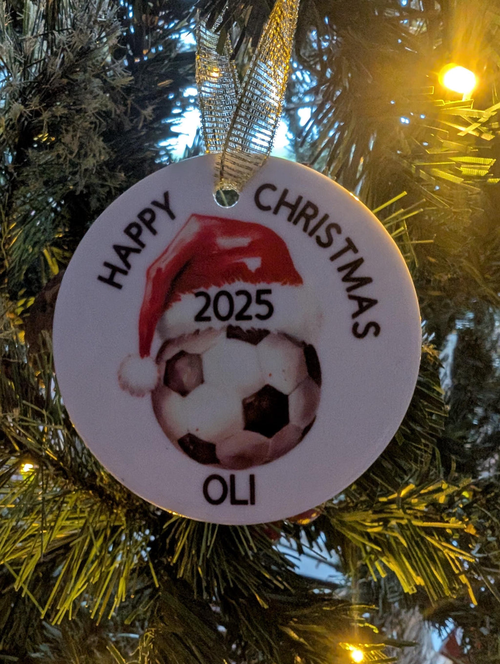 Personalised Ceramic Football Bauble, Personalised Football Ornament, Christmas Gift For Football Fan, Personalised Gift for Football Fan
