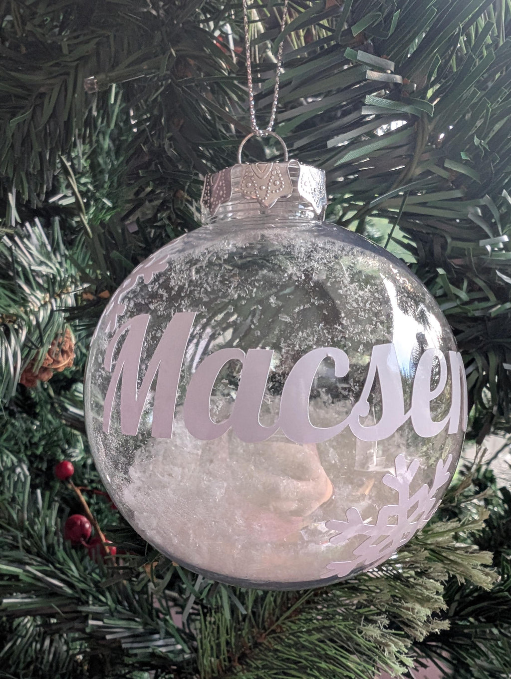 Personalized Snowflake Christmas Bauble, Custom Snow Tree Decoration