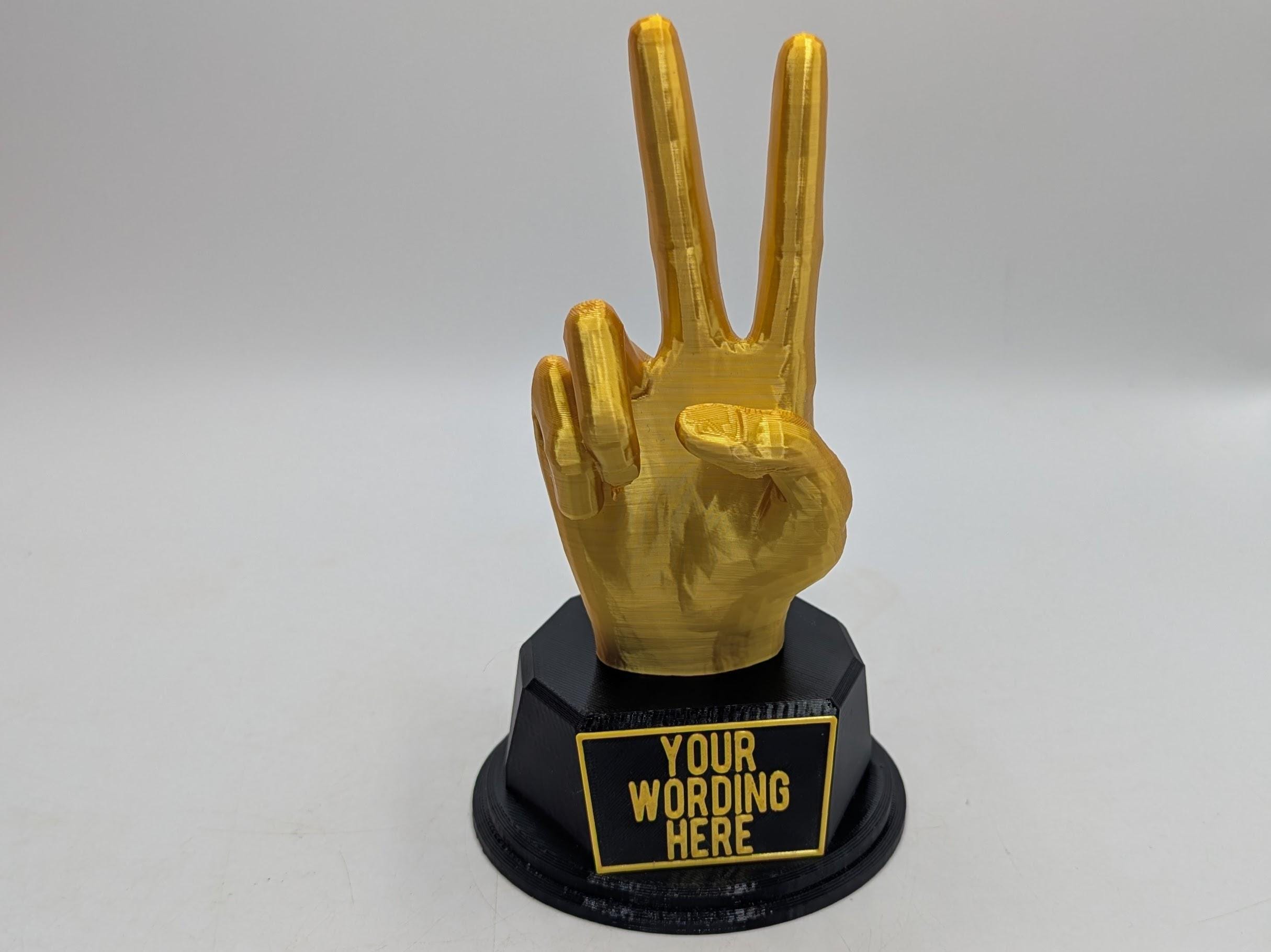 Personalised Peace Sign Trophy, Peace Sign Award, Gift for friend Joke Award, Personalised Trophy Award, Custom Peace Sign Award, Peace Sign