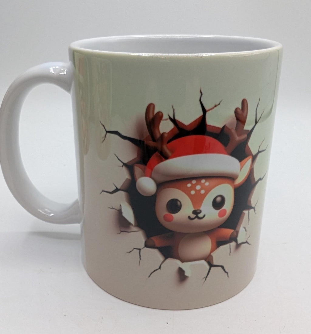 Christmas Reindeer 3D Mug, Funny Penguin Mug, Christmas Hot Chocolate Mug, Reindeer Christmas Gift, Gift For Her, Gift for Him, Reindeer Mug