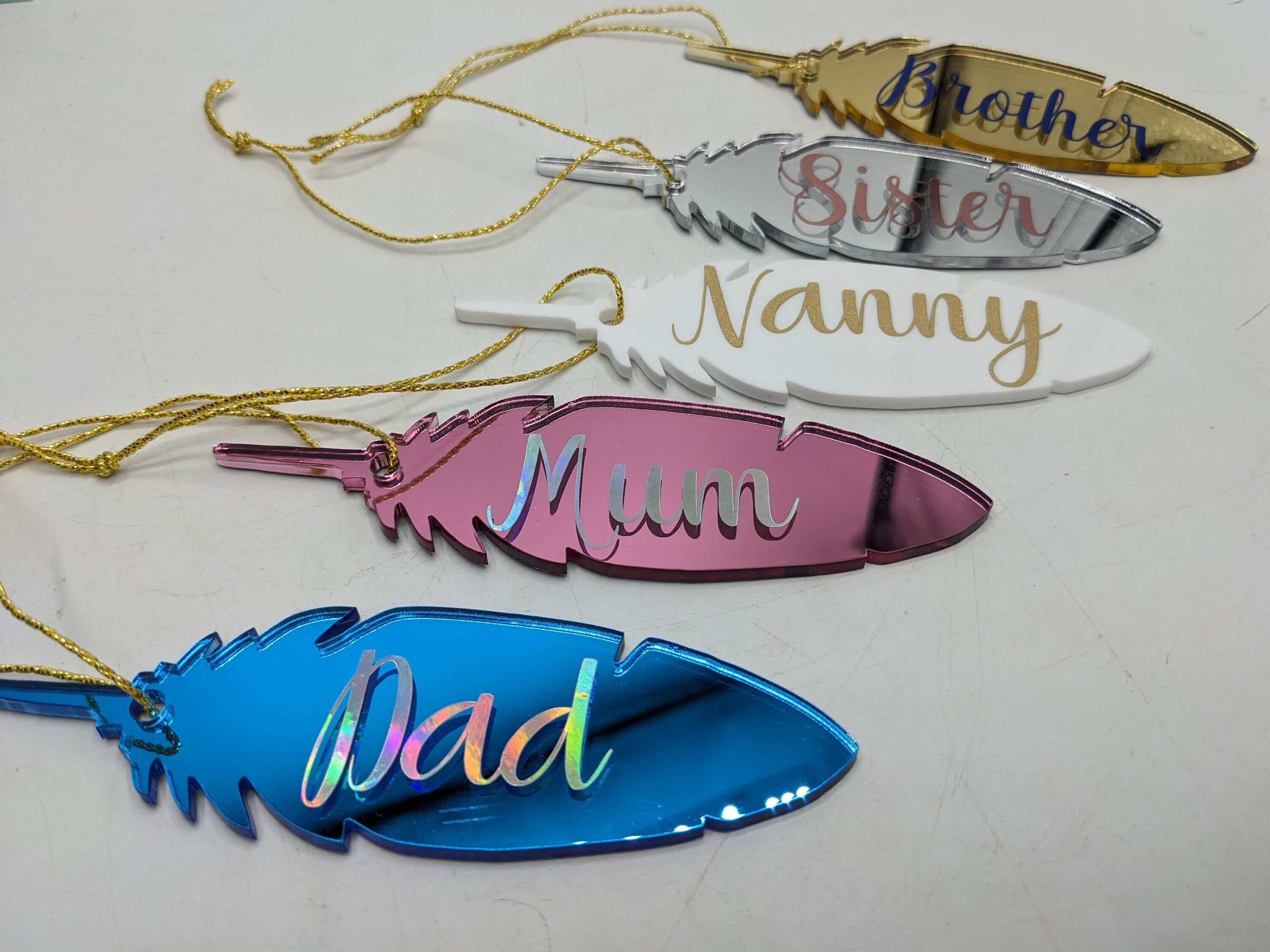 Pet Personalised Feather / Feather Memorial Christmas / Personalised Feather Gift / Tree Personalised Decoration / Feather Personalised Gift