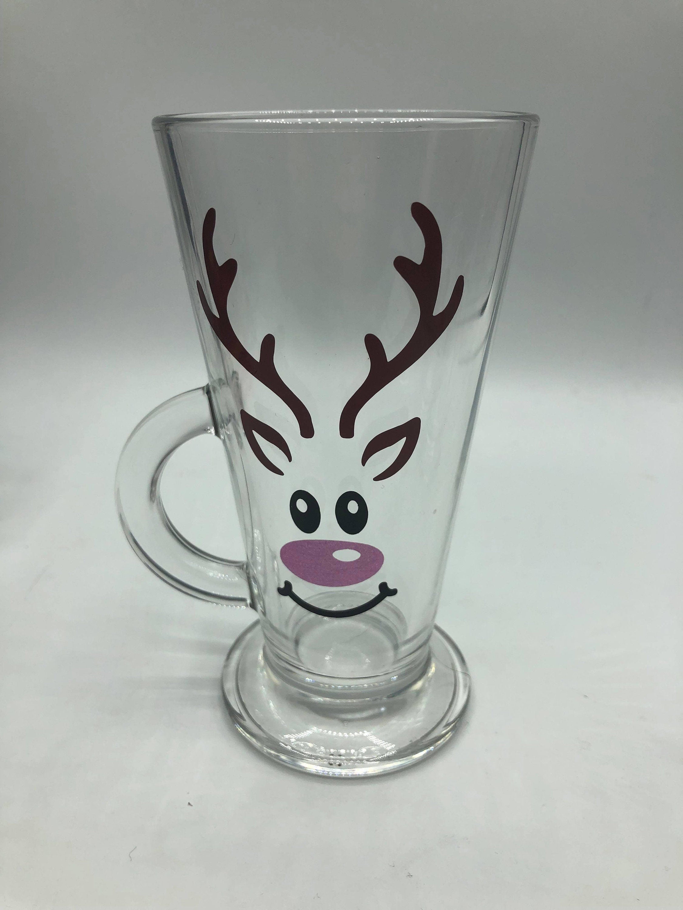 Reindeer Christmas Glass, Reindeer Hot Chocolate Mug, Reindeer Christmas Mug, Christmas Eve Box, Stocking Filler Glass, Christmas Hot Choc