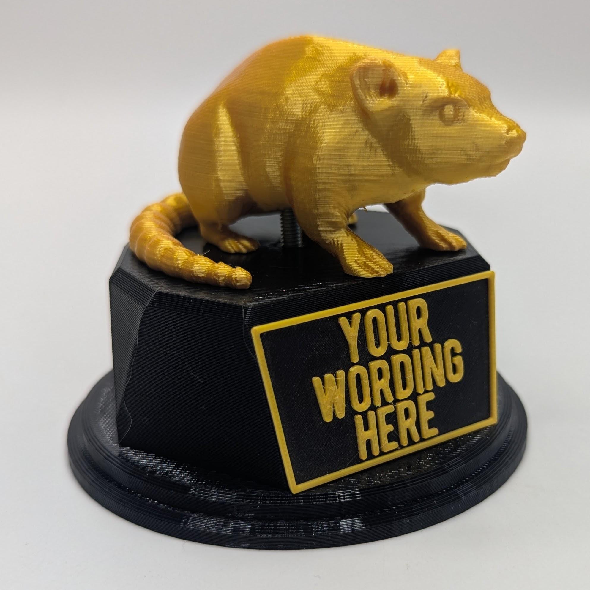 Personalised Rat Trophy, Dirty Rat Trophy, Biggest Rat Award, Custom Trophy, Rat Lover Gift, Funny Trophy, Office Rat Trophy, Rat Owner Gift