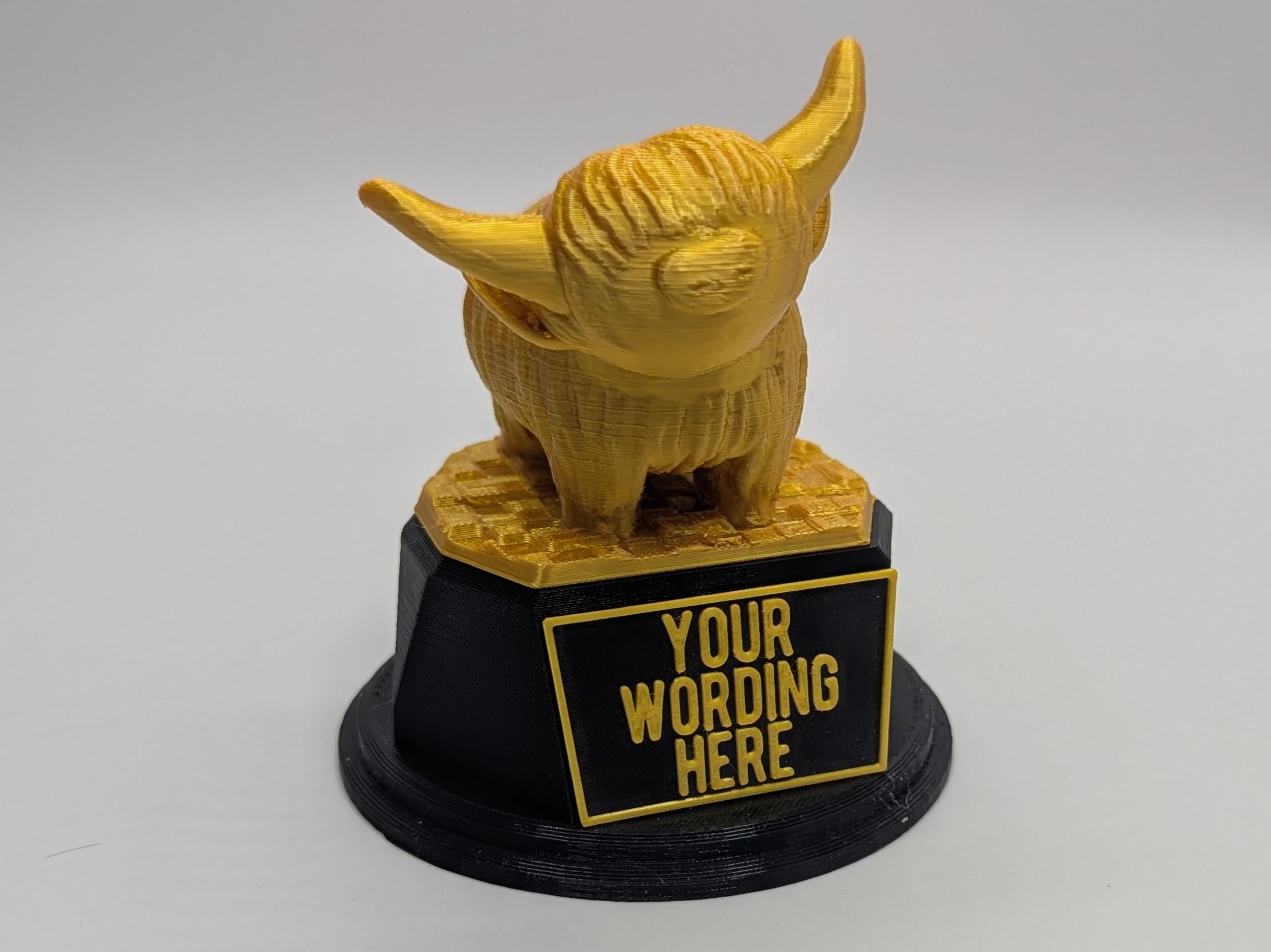 Personalised Highland Cow Trophy, Cow Trophy, Fun Trophy, Farmer Award, Farmer Trophy, Cow Lover Gift, Highland Cow Gift, Cow Keepsake Gift