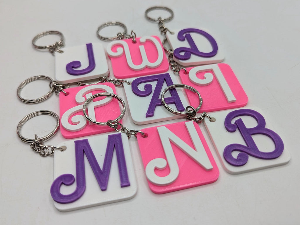 Large Initial Letter Keyrings, Alphabet Keyring, Letter Bag Tag, Initial Bag Charm, Party Bag Gift, Under 5 Pound, 2 Colour Initial Keyring