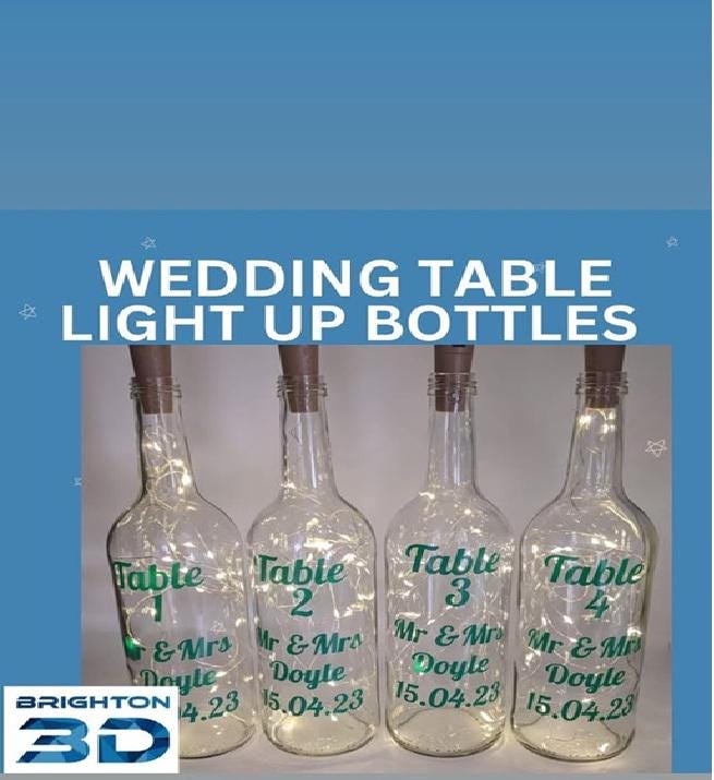 Personalised Wedding Table Bottle, Wedding Table Centrepiece, Wedding Décor, Wedding Table Decoration, Wedding Lights, Wedding Decoration