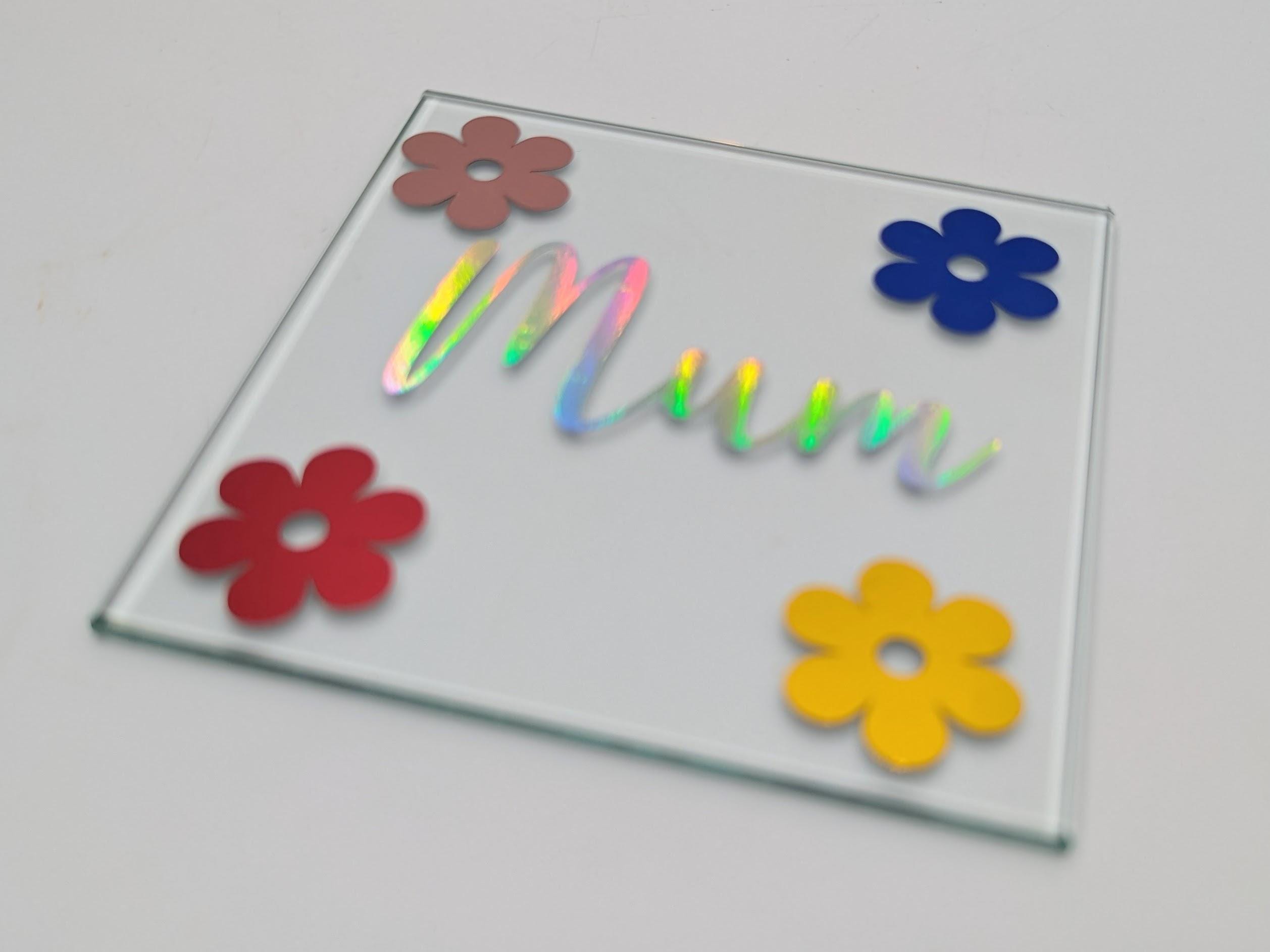 Personalised Flower Coaster, Flower Glass Coaster, Gift for her, Mother's Day Gift, Daisy Coaster, Flower Glass Gift, Flower Gift Coaster