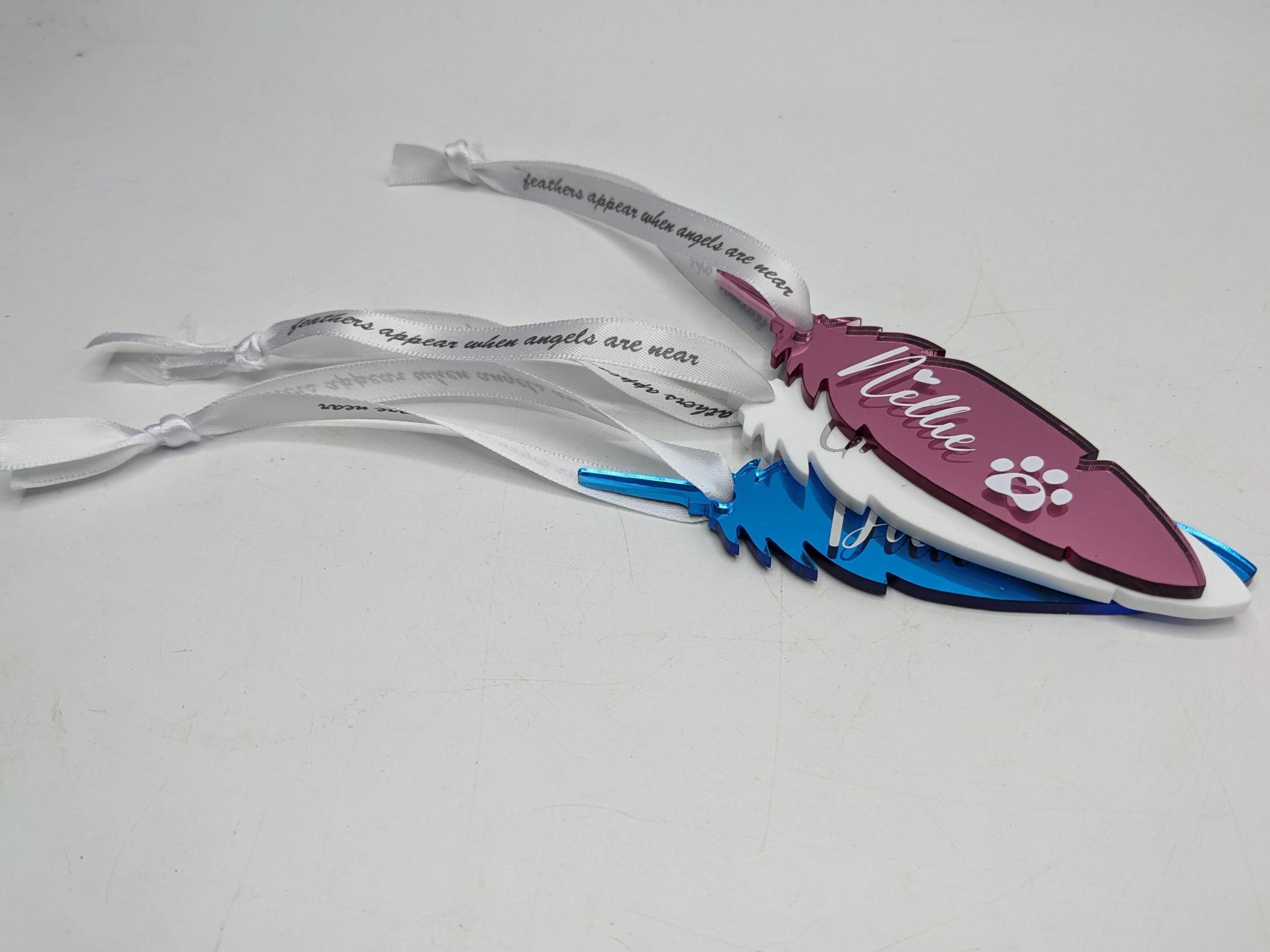 Pet Personalised Feather / Feather Memorial Christmas / Personalised Feather Gift / Tree Personalised Decoration / Feather Personalised Gift