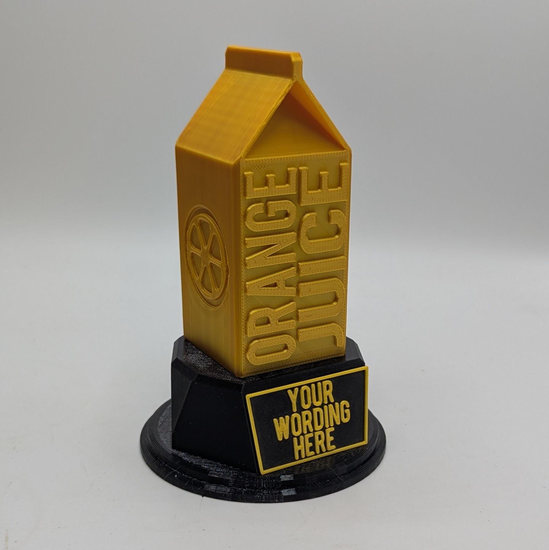 Personalised Orange Juice Trophy, Custom Trophy Gift, Orange Juice Lover Trophy, Orange Juice Award, Orange Juice Carton Gift, Orange Juice