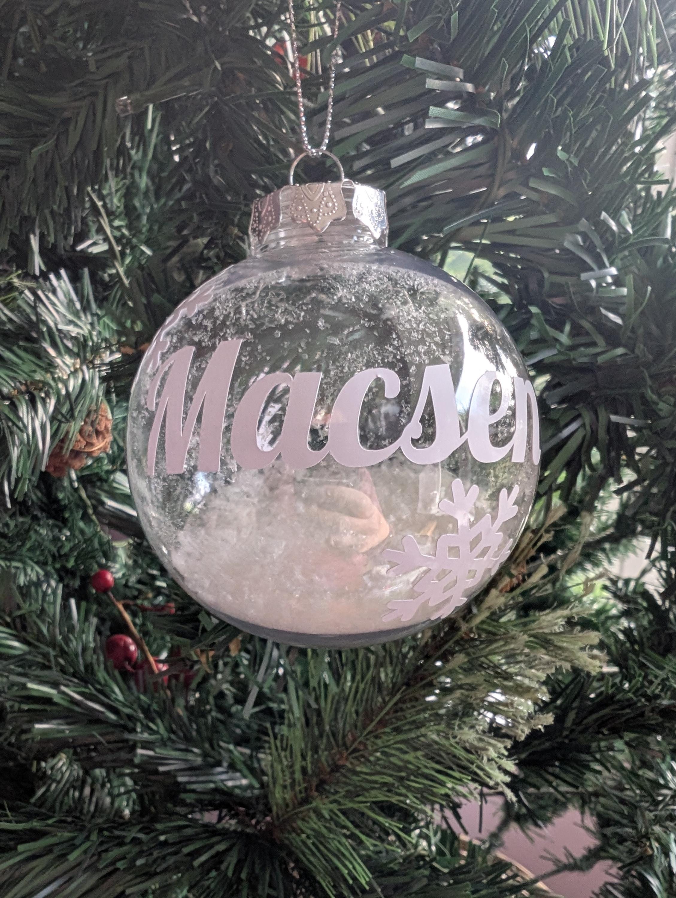 Personalized Snowflake Christmas Bauble, Custom Snow Tree Decoration