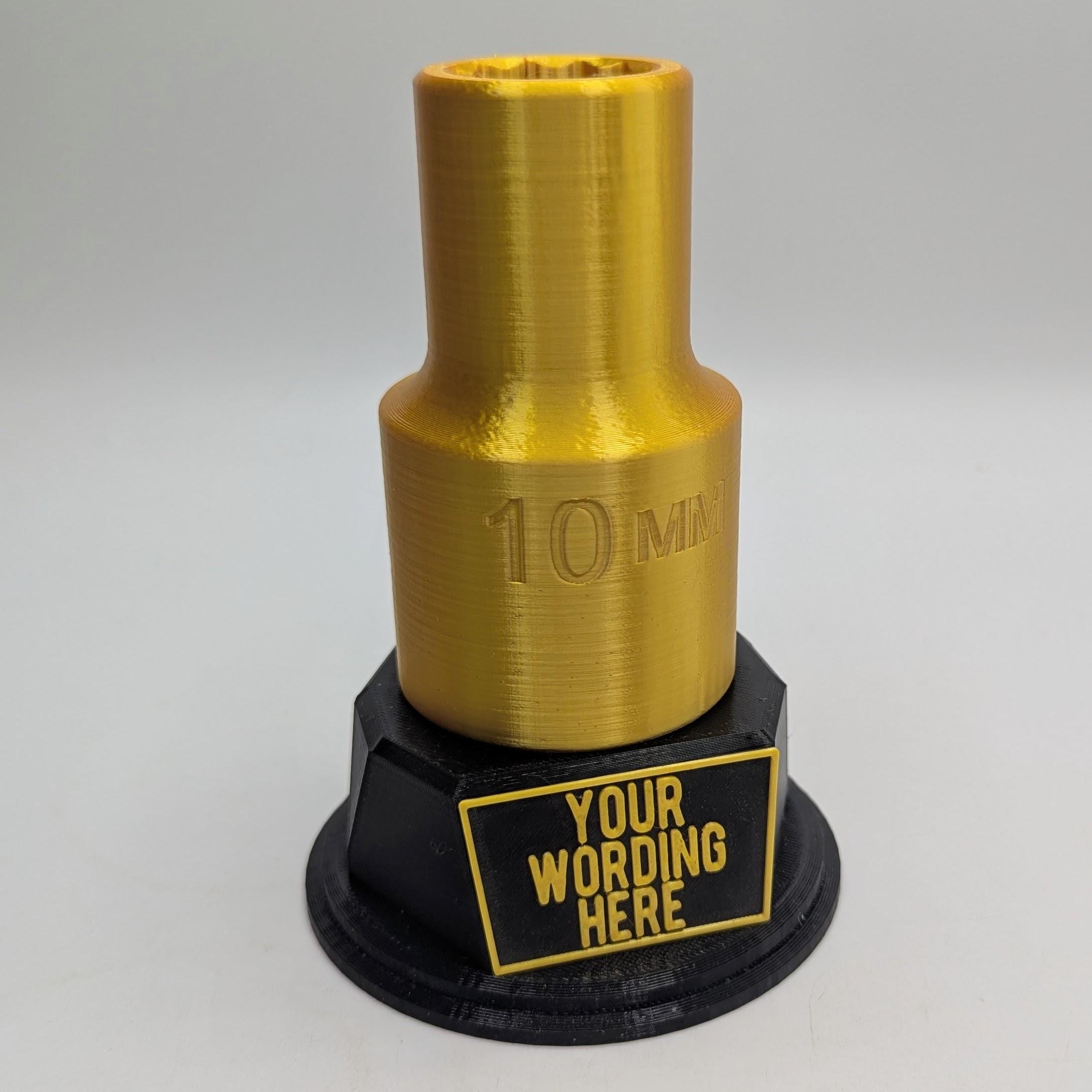 Personalised Socket Trophy, 10mm Socket Gift, Tool Award Trophy, Builder Gift, Custom Award, Mechanic Trophy, Engineer Trophy, Mechanic Gift