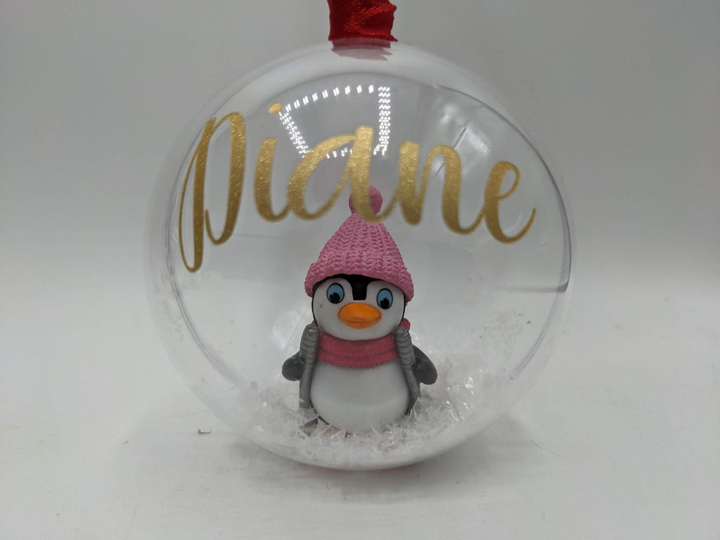 Personalised Penguin Christmas Bauble, Penguin Personalised Decoration, Baby First Christmas Ornament, Penguin Bauble Gift, Memorial Bauble