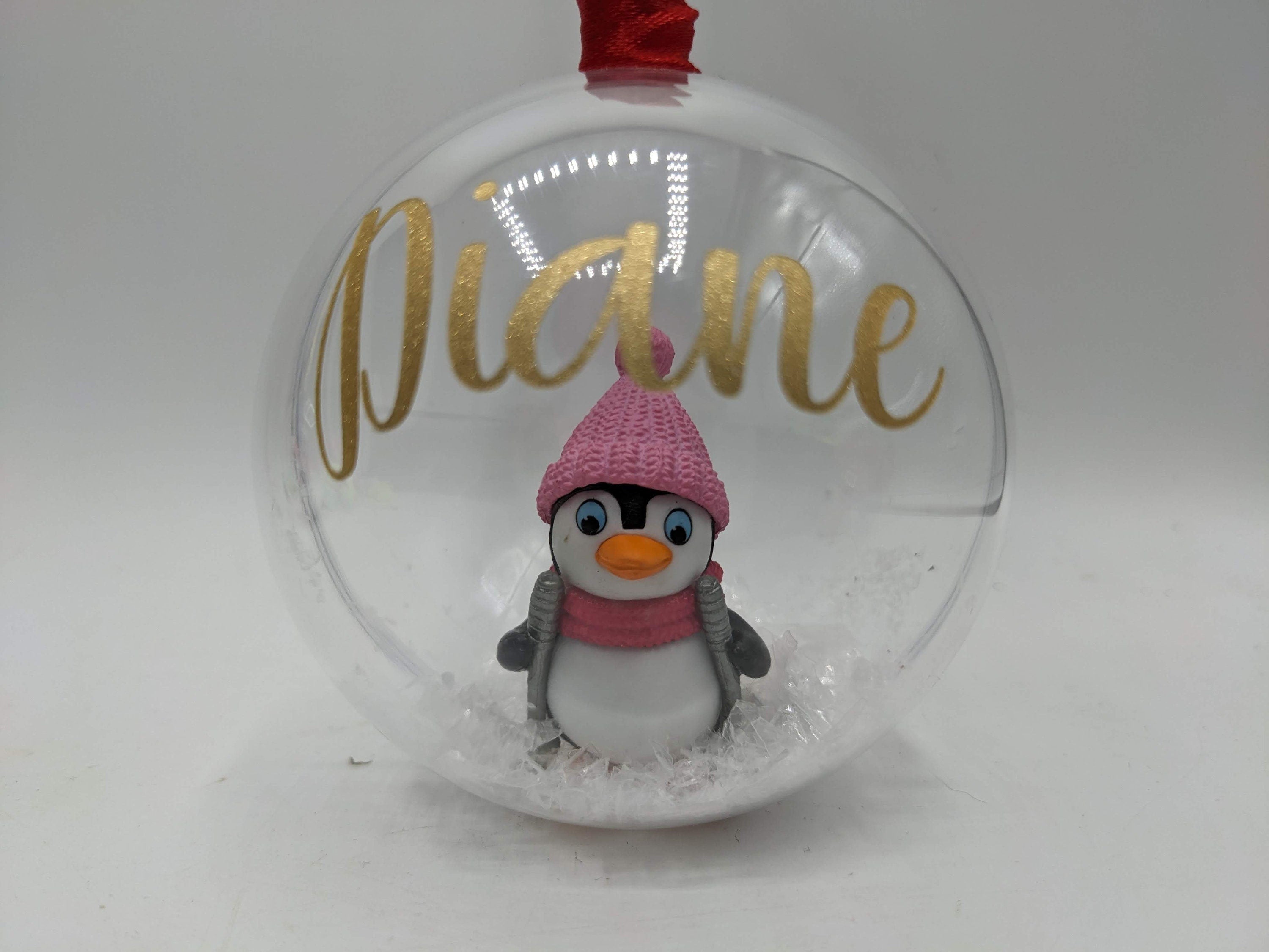 Personalised Penguin Christmas Bauble, Penguin Personalised Decoration, Baby First Christmas Ornament, Penguin Bauble Gift, Memorial Bauble