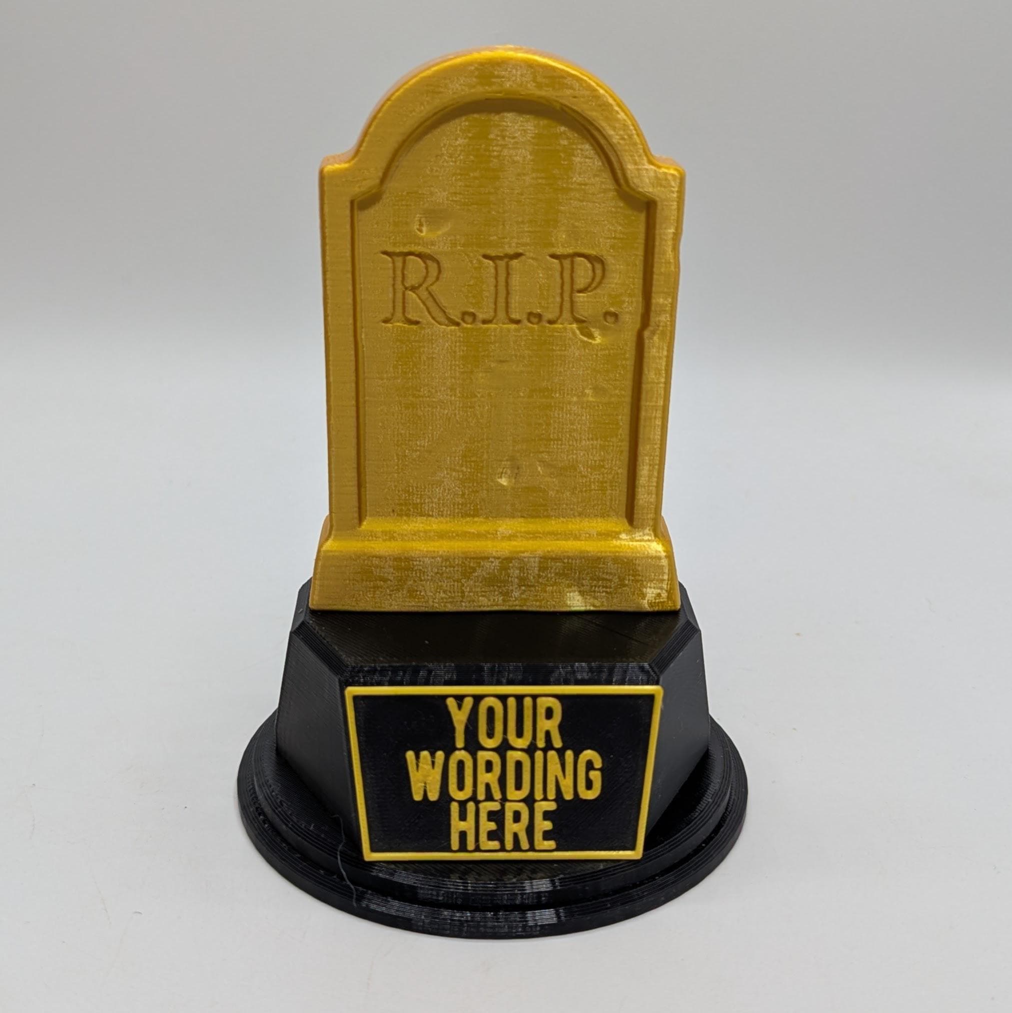 Personalised Headstone Trophy, Custom Trophy Gift, Halloween Lover Trophy, RIP Trophy Award, Headstone Shaped Award, Headstone Joke Award