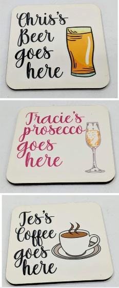 Personalised Drink Coaster, Your Name and Drink, Personalise Favourite Drink, Wedding Gift, Christmas Gift, Stocking Filler, Drink Mat Gift