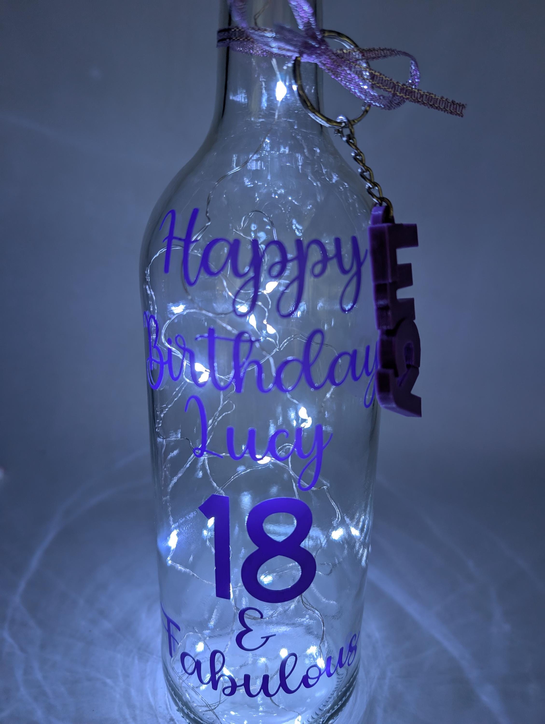Personalised Light up Bottle, Milestone Birthday, 18th Birthday, 21st Birthday, 30th Birthday, 40th Birthday, 50th Birthday, Gift For Her