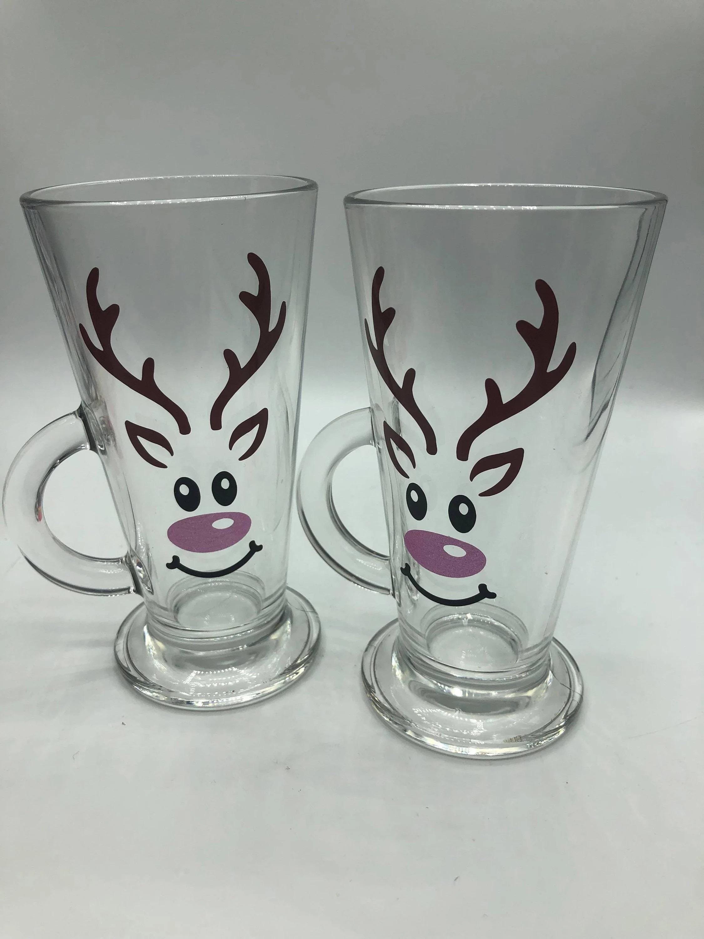 Reindeer Christmas Glass, Reindeer Hot Chocolate Mug, Reindeer Christmas Mug, Christmas Eve Box, Stocking Filler Glass, Christmas Hot Choc