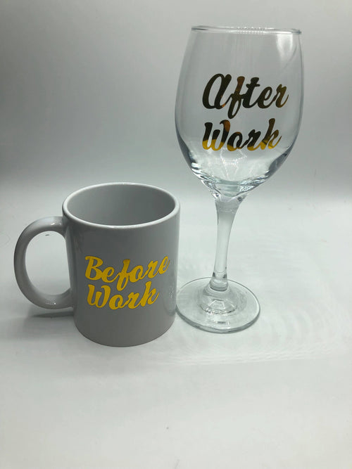 Before Work Glass, After Work Set, Set with Mug Before Work and Glass for After Work / Gift for Work Colleague / Gift for Friend / Work Gift