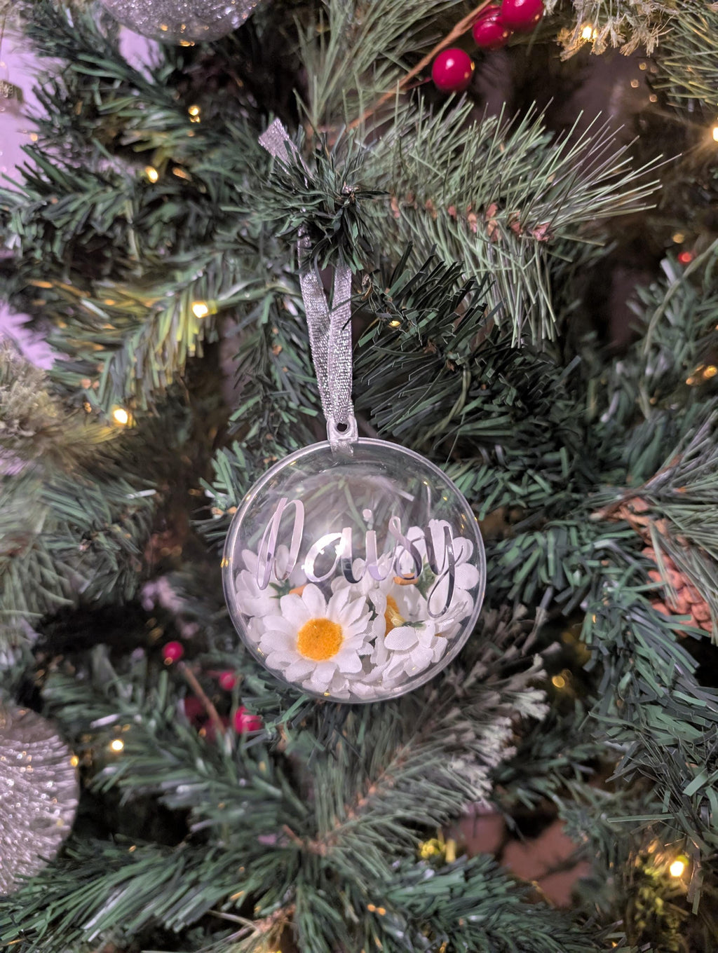 Personalised Sunflower Bauble, Daisy Bauble, Flower Bauble, Forget Me Not Bauble, Rose Bauble, Gerbera Bauble, Christmas Sunflower Gift