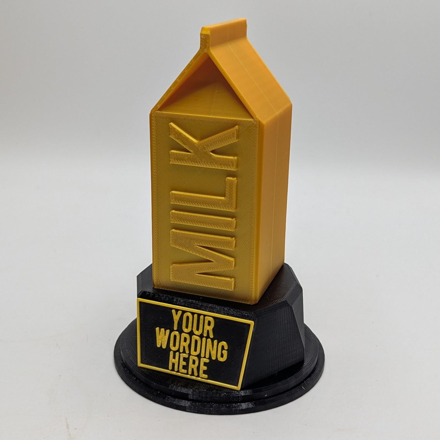 Personalised Milk Trophy, Custom Trophy Gift, Milk Lover Trophy, Milk Award Gift, Milk  Carton Gift, Milk  Lover Gift, Milk Drinker Award