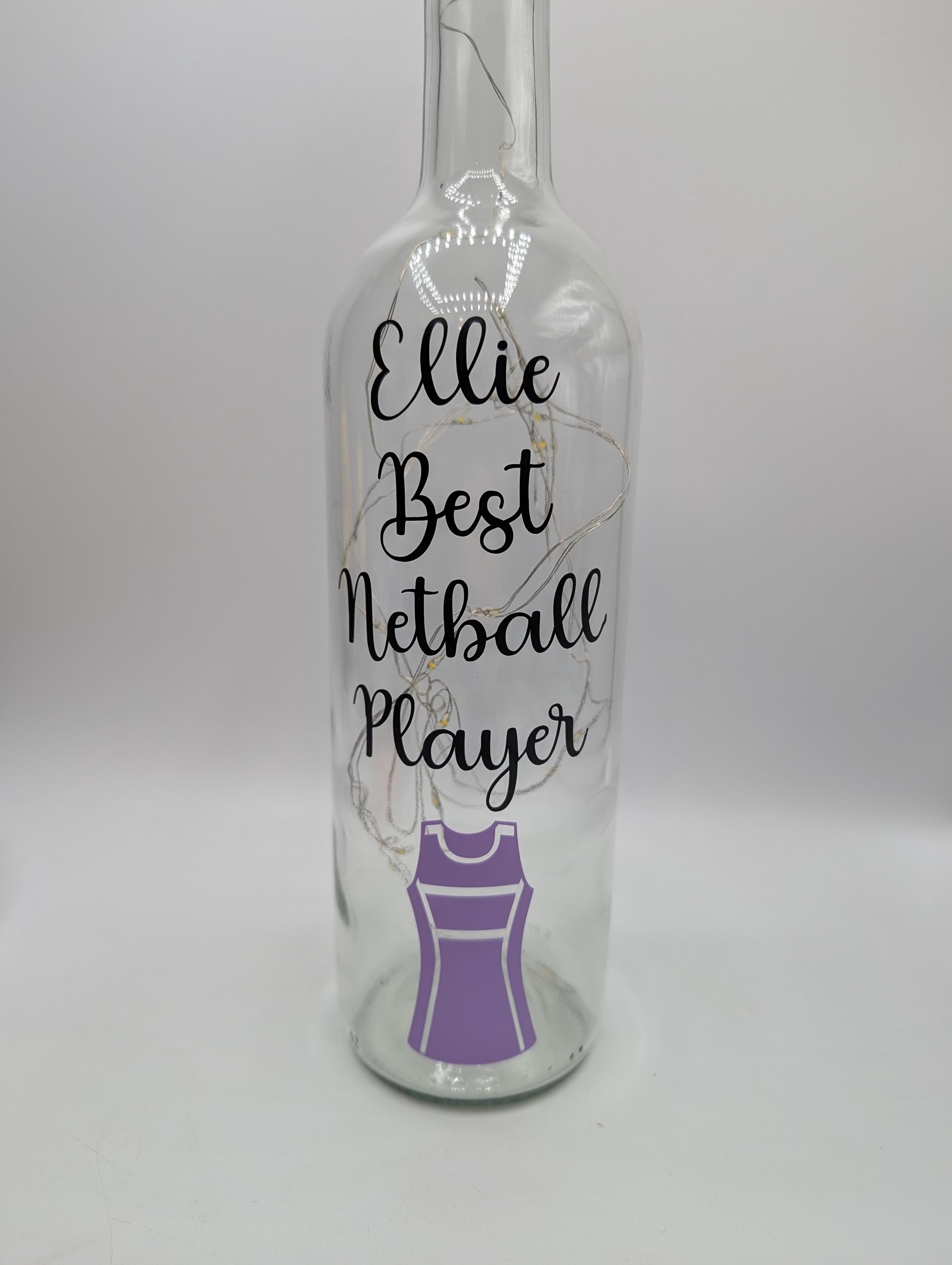 Personalised Netball Light Up Bottle, Personalised Netball Gift, Netball Home Decor Gift, Netball Team Gift, Netball Player Gift