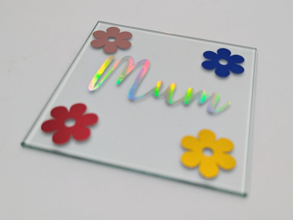 Personalised Flower Coaster, Flower Glass Coaster, Gift for her, Mother's Day Gift, Daisy Coaster, Flower Glass Gift, Flower Gift Coaster