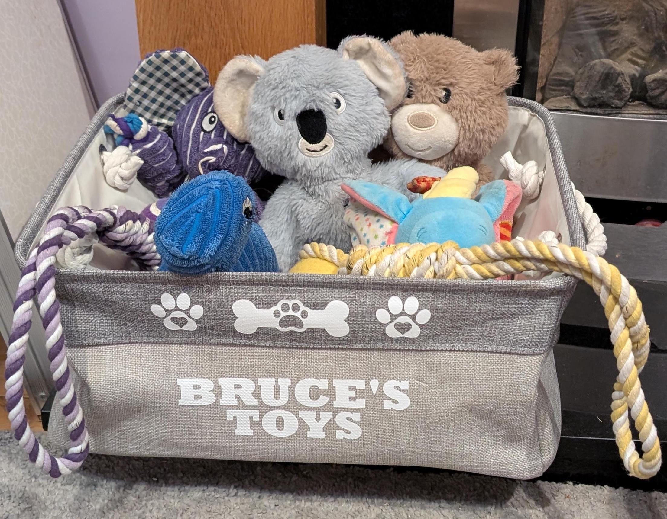 Personalised Dog Toy Basket, Dog Canvas Storage Basket, New Puppy Gift, Pet Storage Box, Present For Dogs, Puppy Pack, Cat Canvas Toy Basket