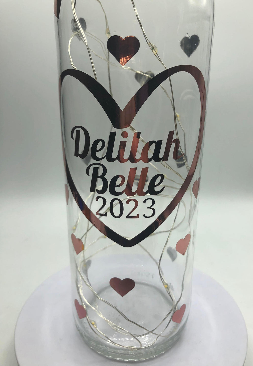 Personalised Birthday Gift, Birthday Light Up Bottle, Birthday Keepsake Gift, New Baby Gift, Christening Gift, Friend Birthday Hearts Gift